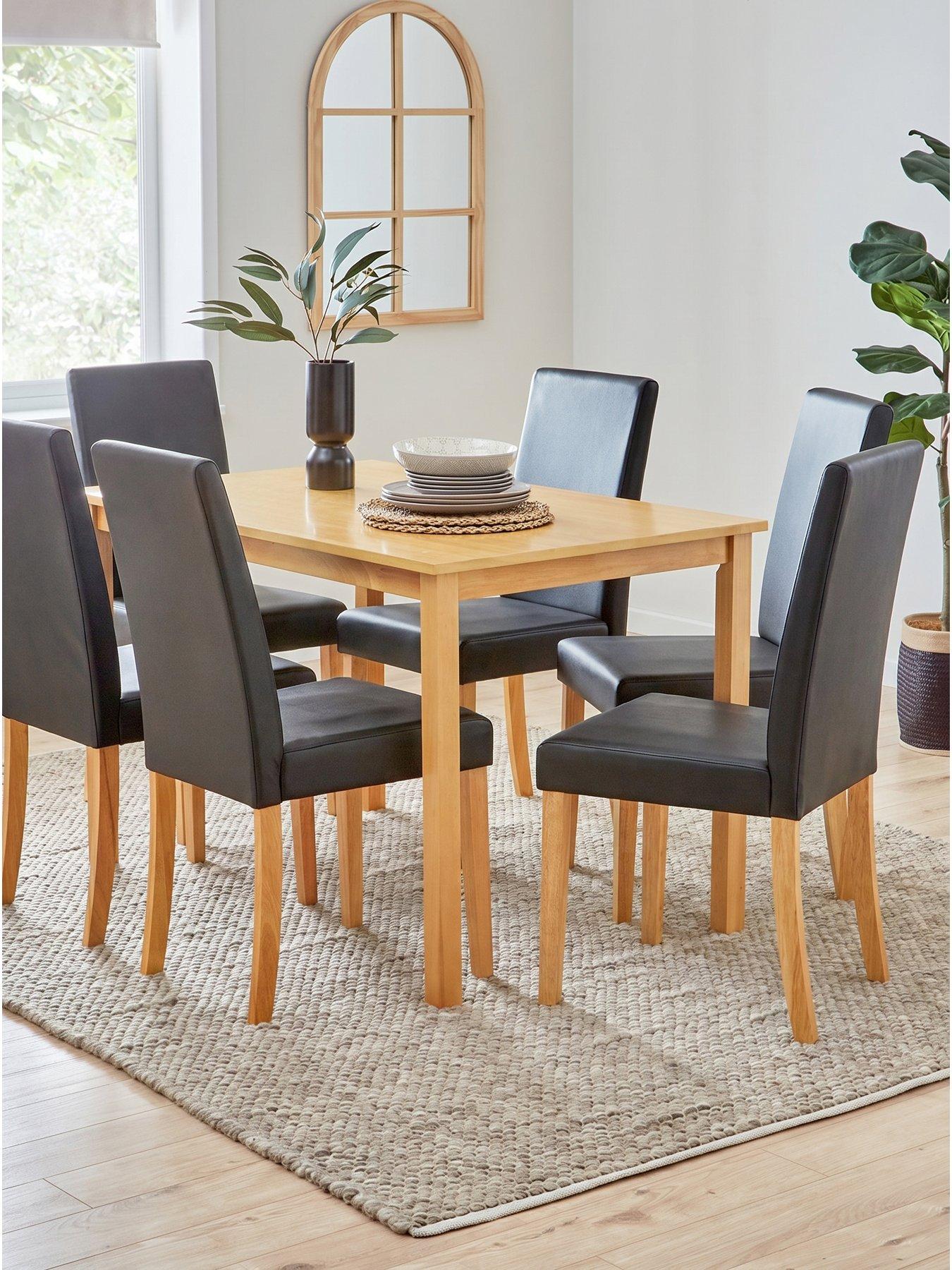 The Very Collection Primo Oak 150cm  &  6 Faux Leather Black Chairs