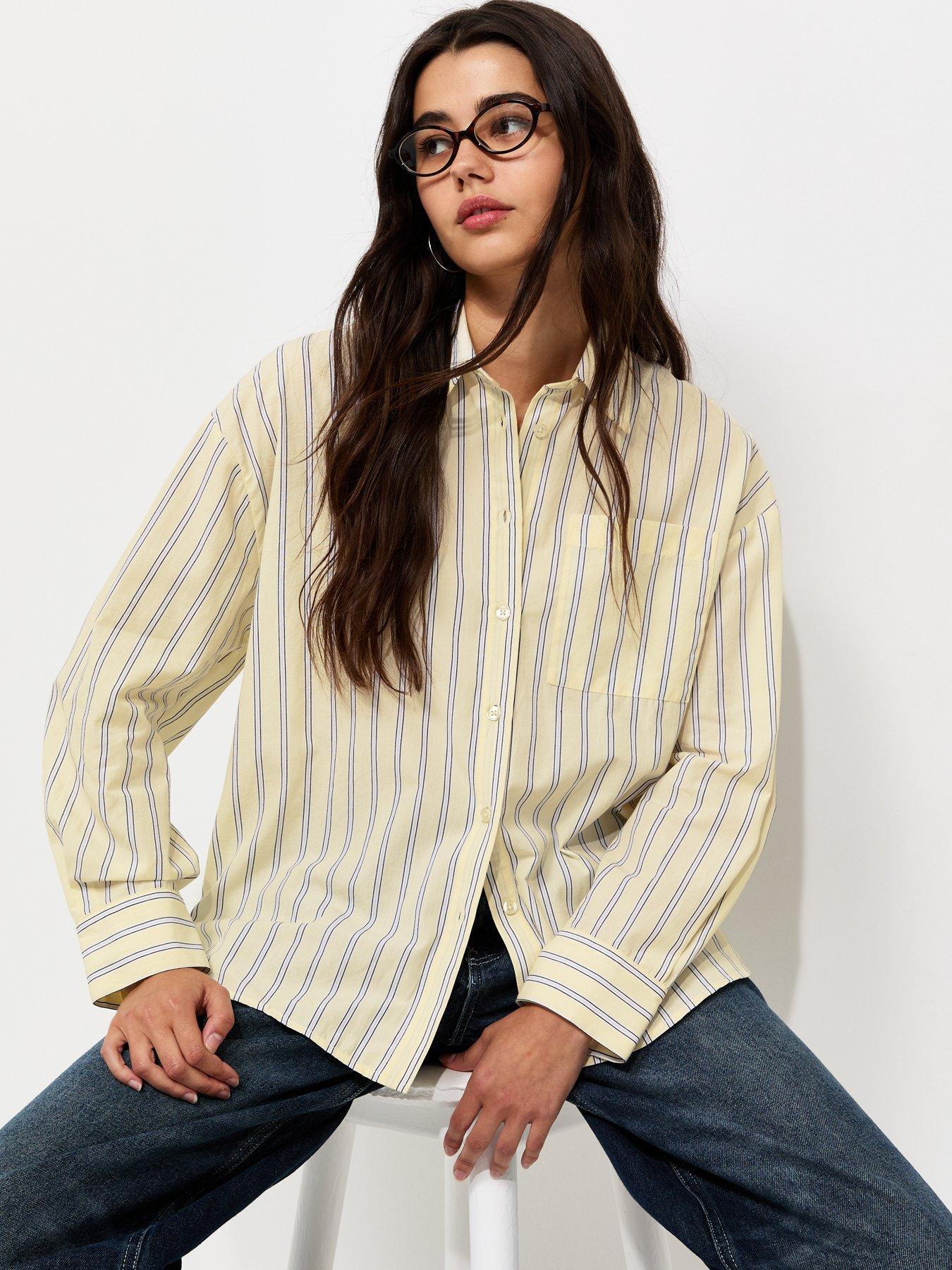Image 1 of 6 of New Look Cotton Striped Oversized Shirt - Yellow