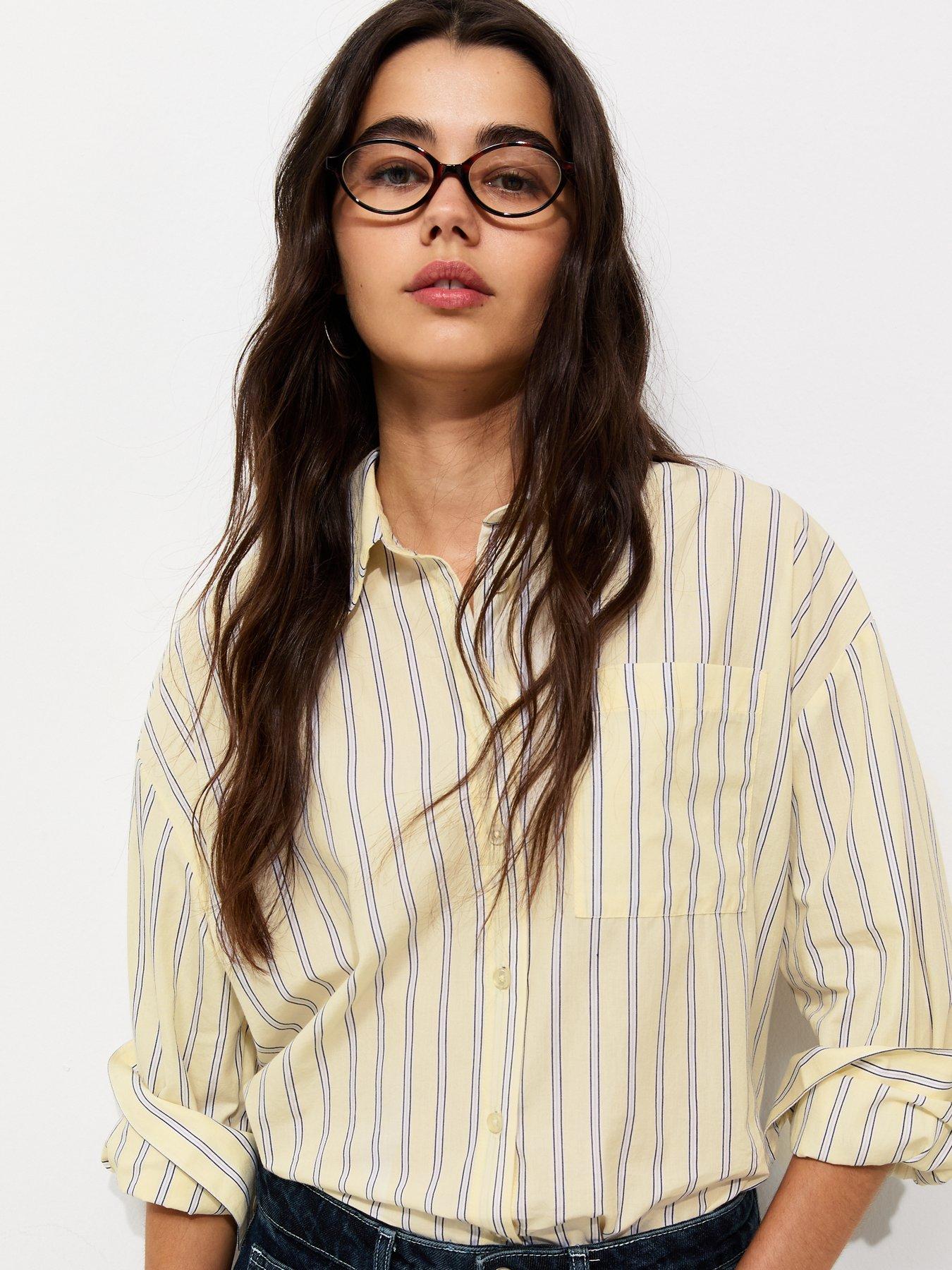 Image 4 of 6 of New Look Cotton Striped Oversized Shirt - Yellow
