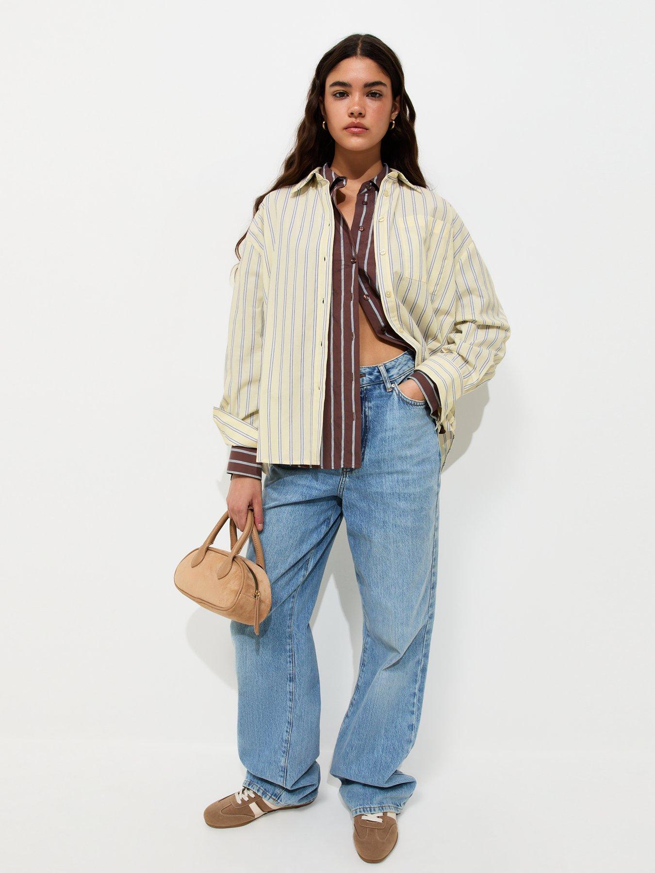 Image 6 of 6 of New Look Cotton Striped Oversized Shirt - Yellow