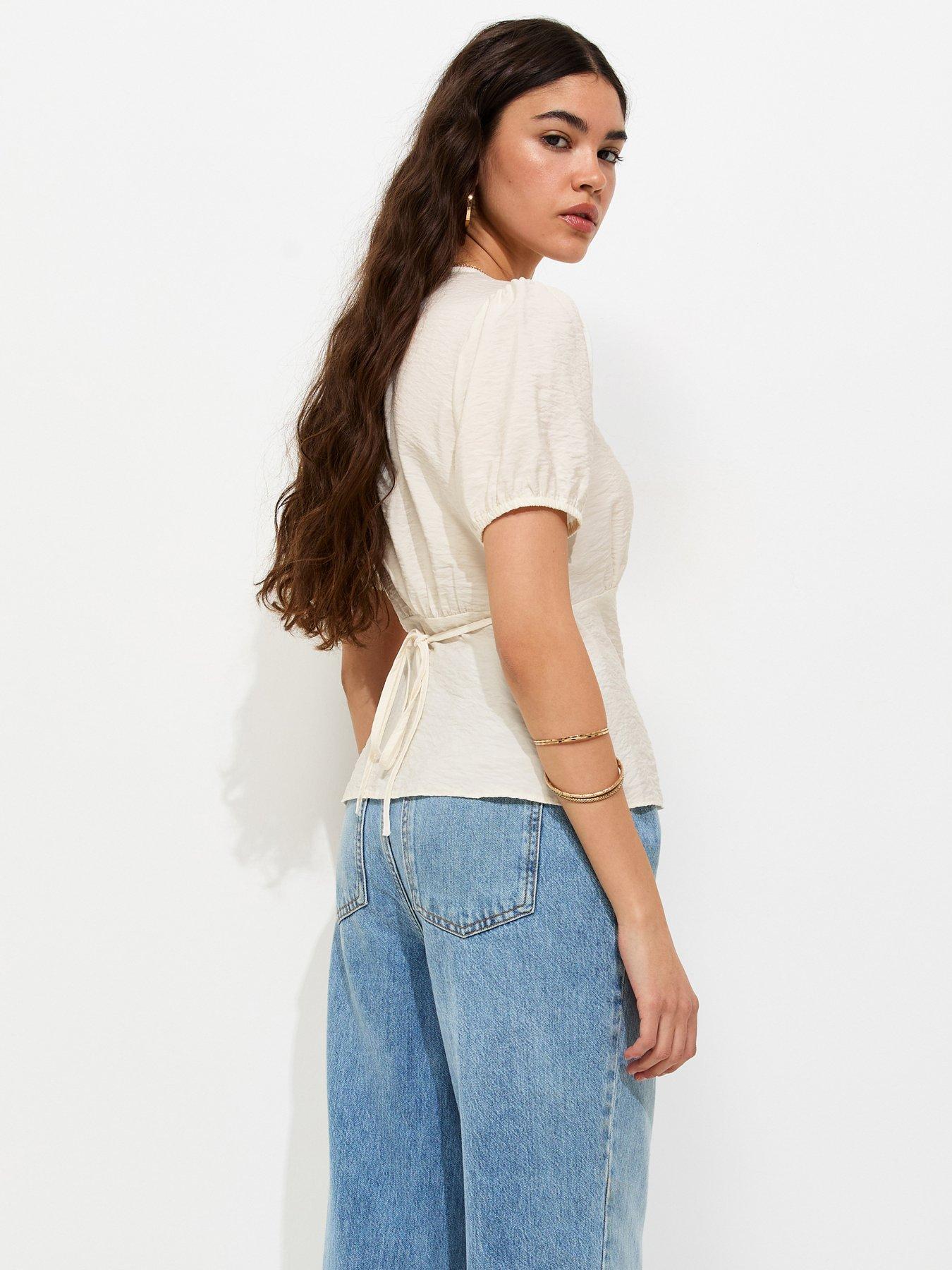 Image 2 of 5 of New Look Lace Button Tea Blouse - White