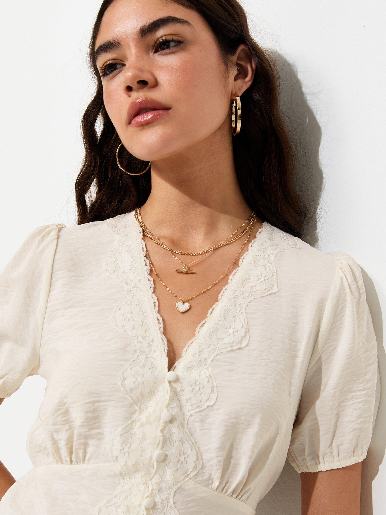 Image 4 of 5 of New Look Lace Button Tea Blouse - White