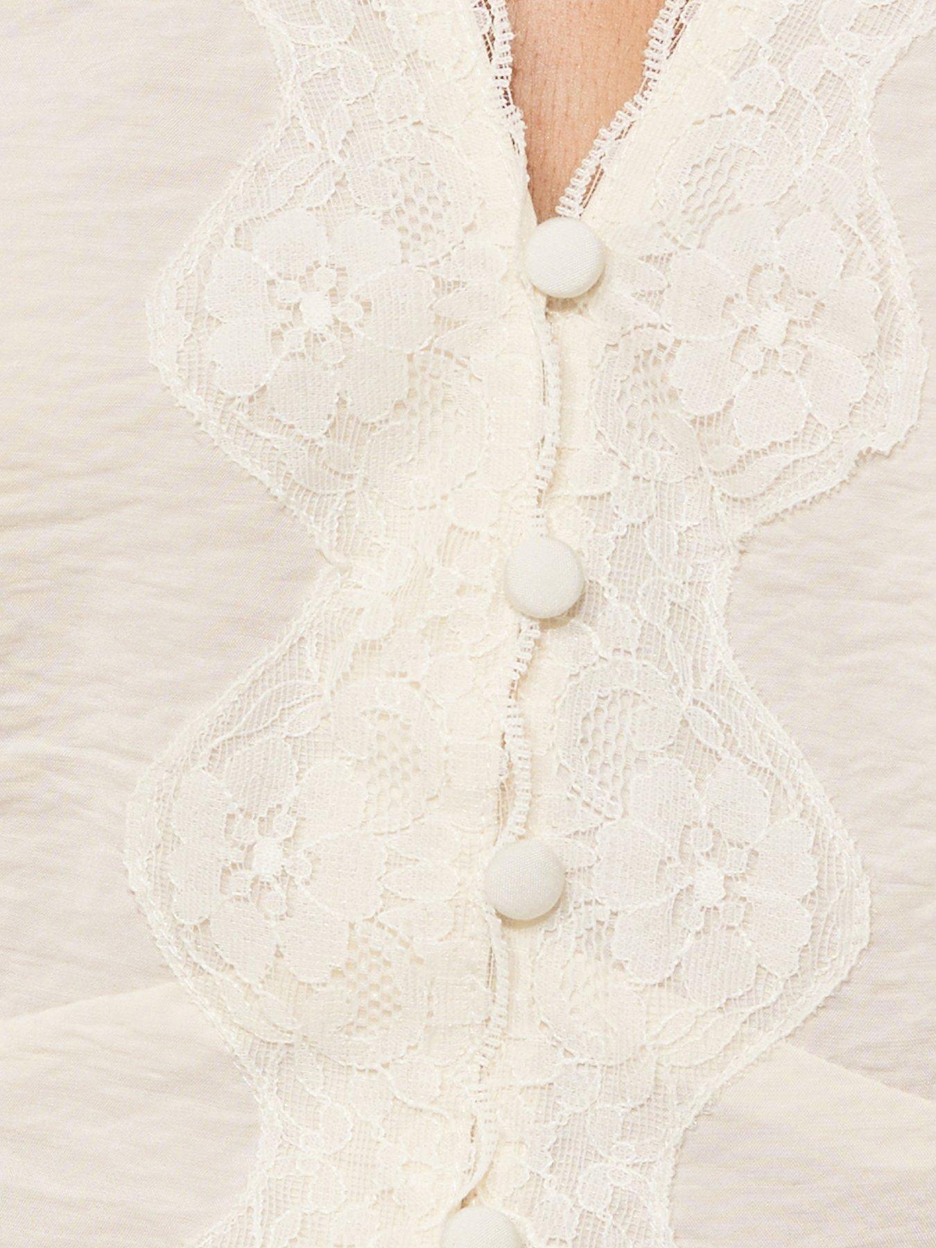 Image 5 of 5 of New Look Lace Button Tea Blouse - White