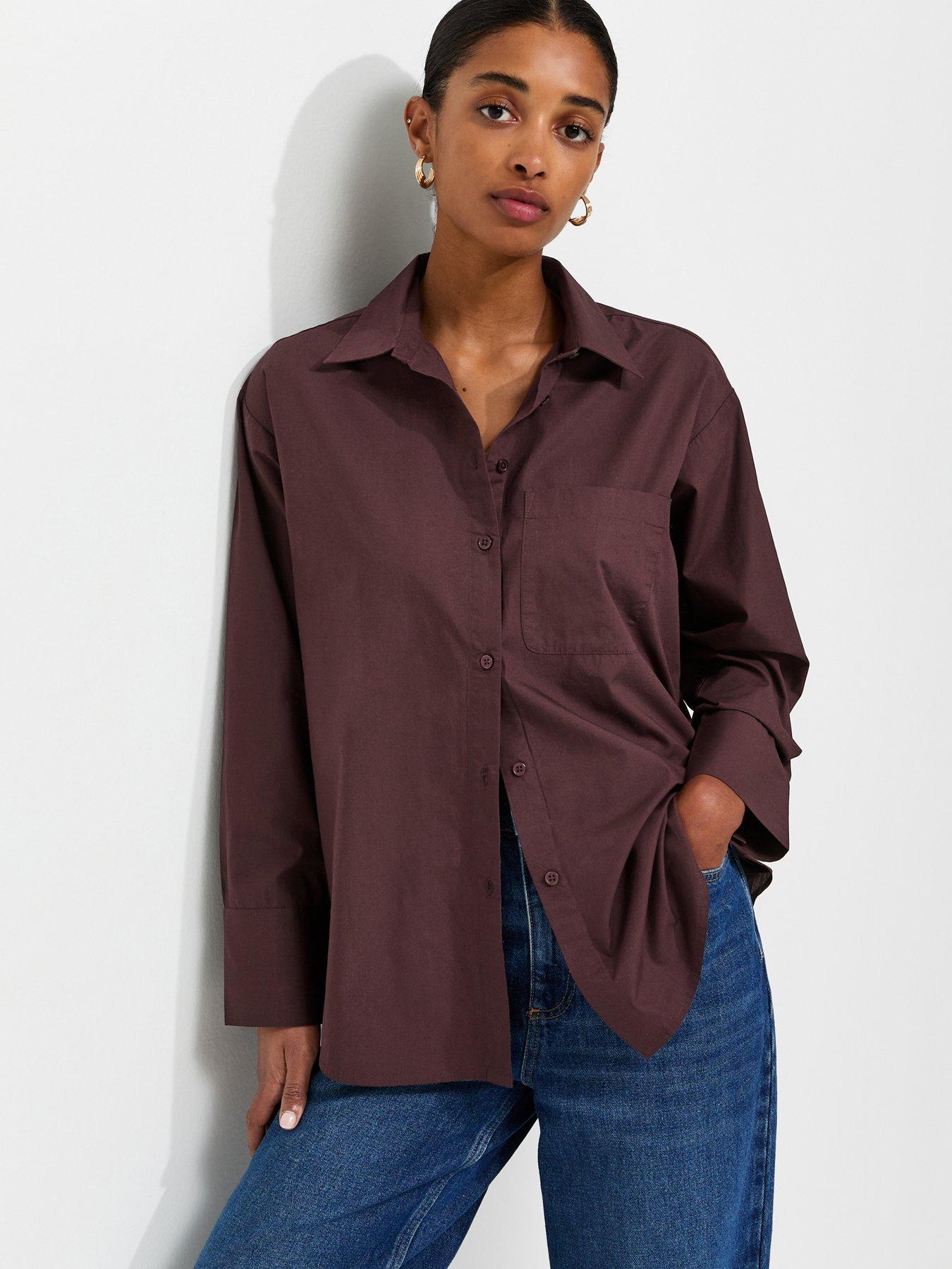 Image 1 of 4 of New Look Cotton Poplin Long Sleeve Shirt - Red