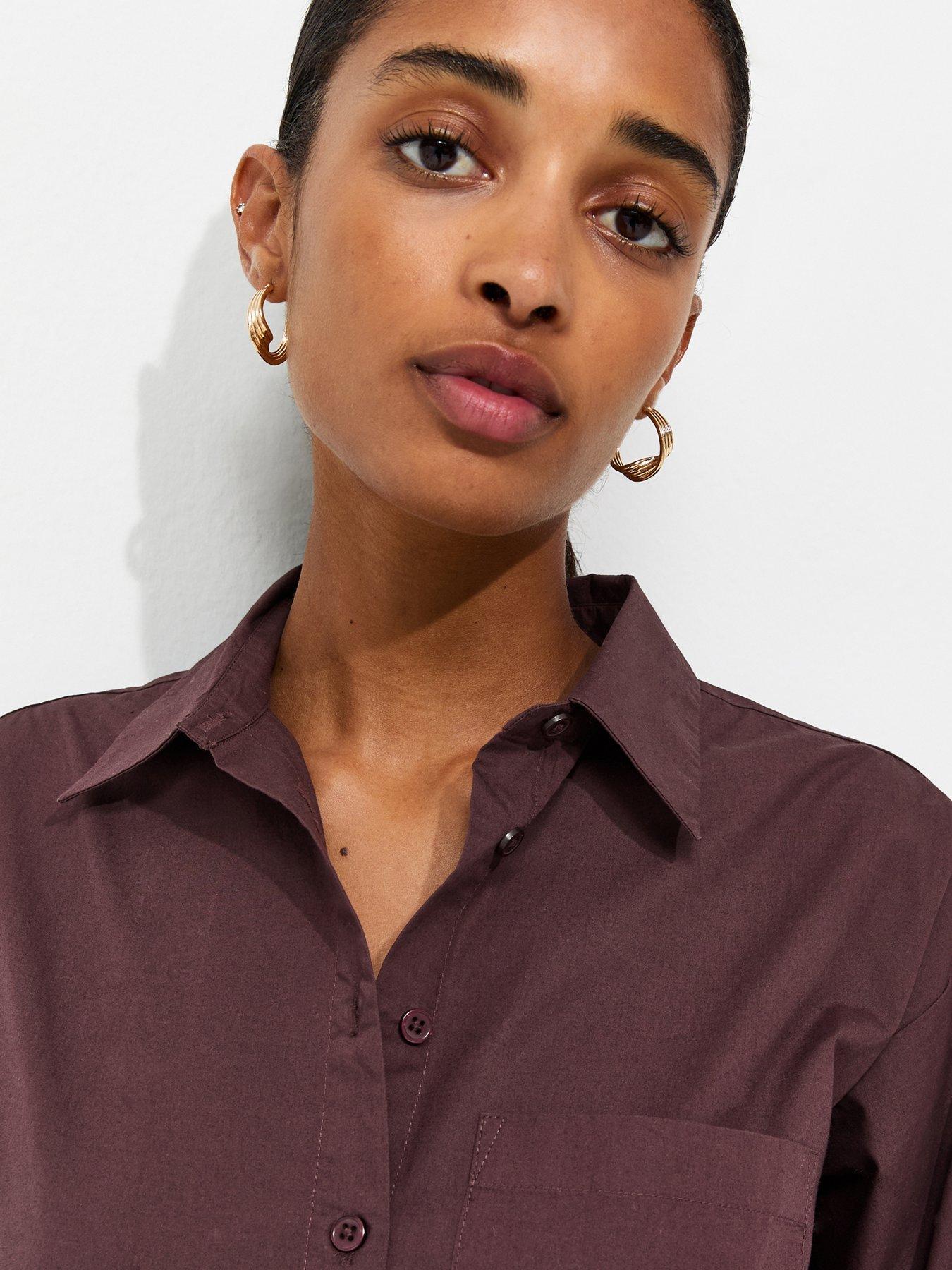 Image 4 of 4 of New Look Cotton Poplin Long Sleeve Shirt - Red