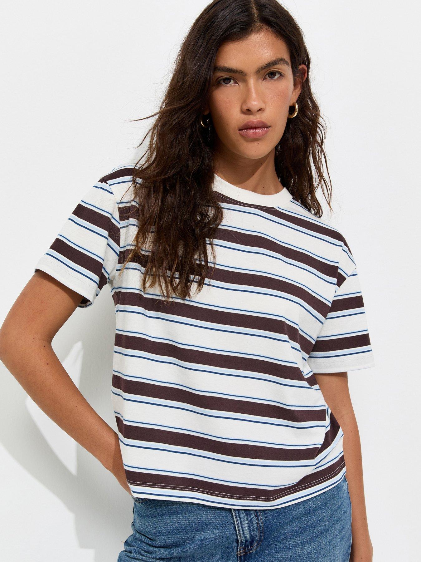 New Look Brown Cotton Striped Boxy Fit T-shirt