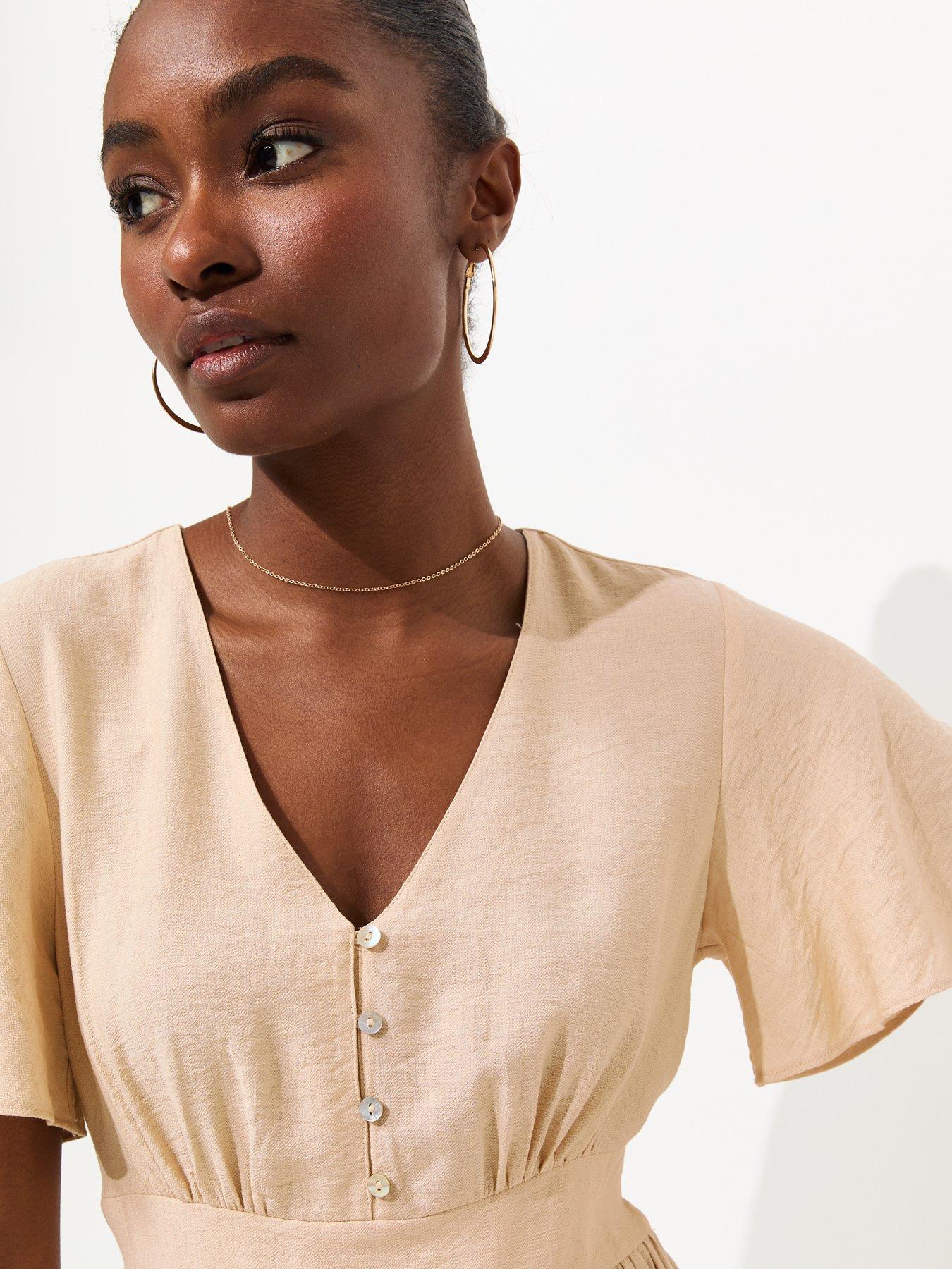New Look Frill Sleeve V Neck Midi Dress - Cream