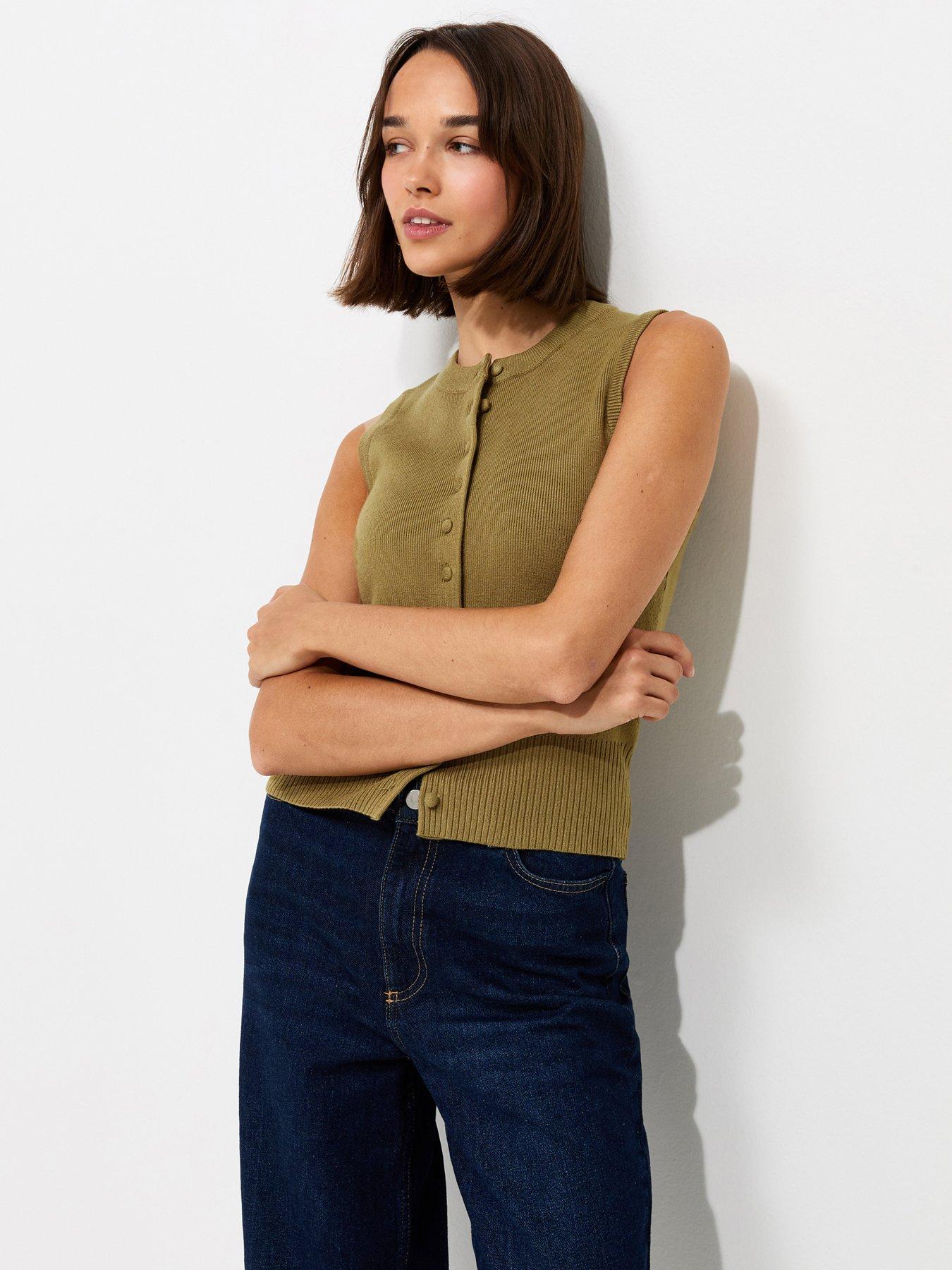 Image 1 of 5 of New Look Compact Knit Button Through Waistcoat - Light Khaki