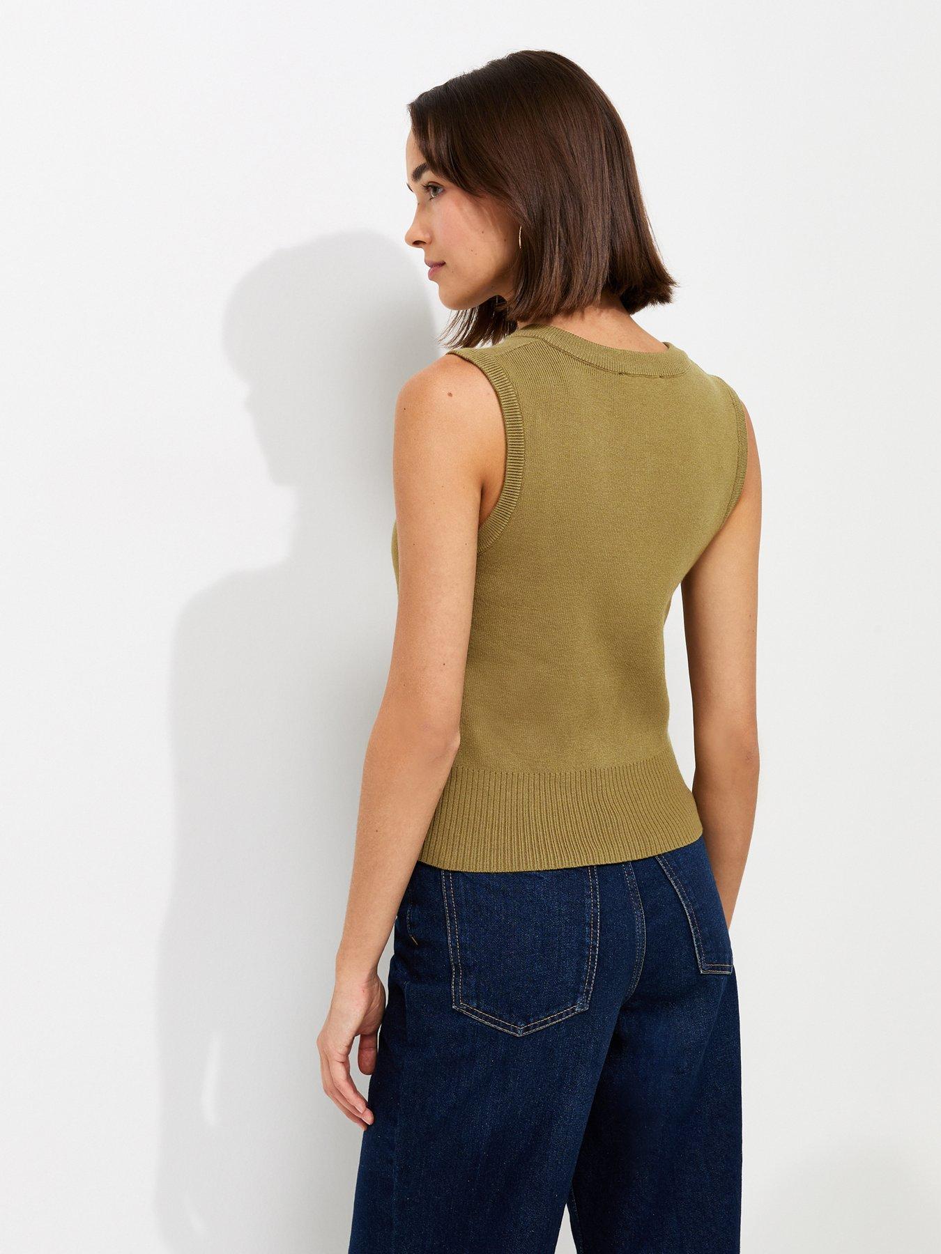 Image 2 of 5 of New Look Compact Knit Button Through Waistcoat - Light Khaki