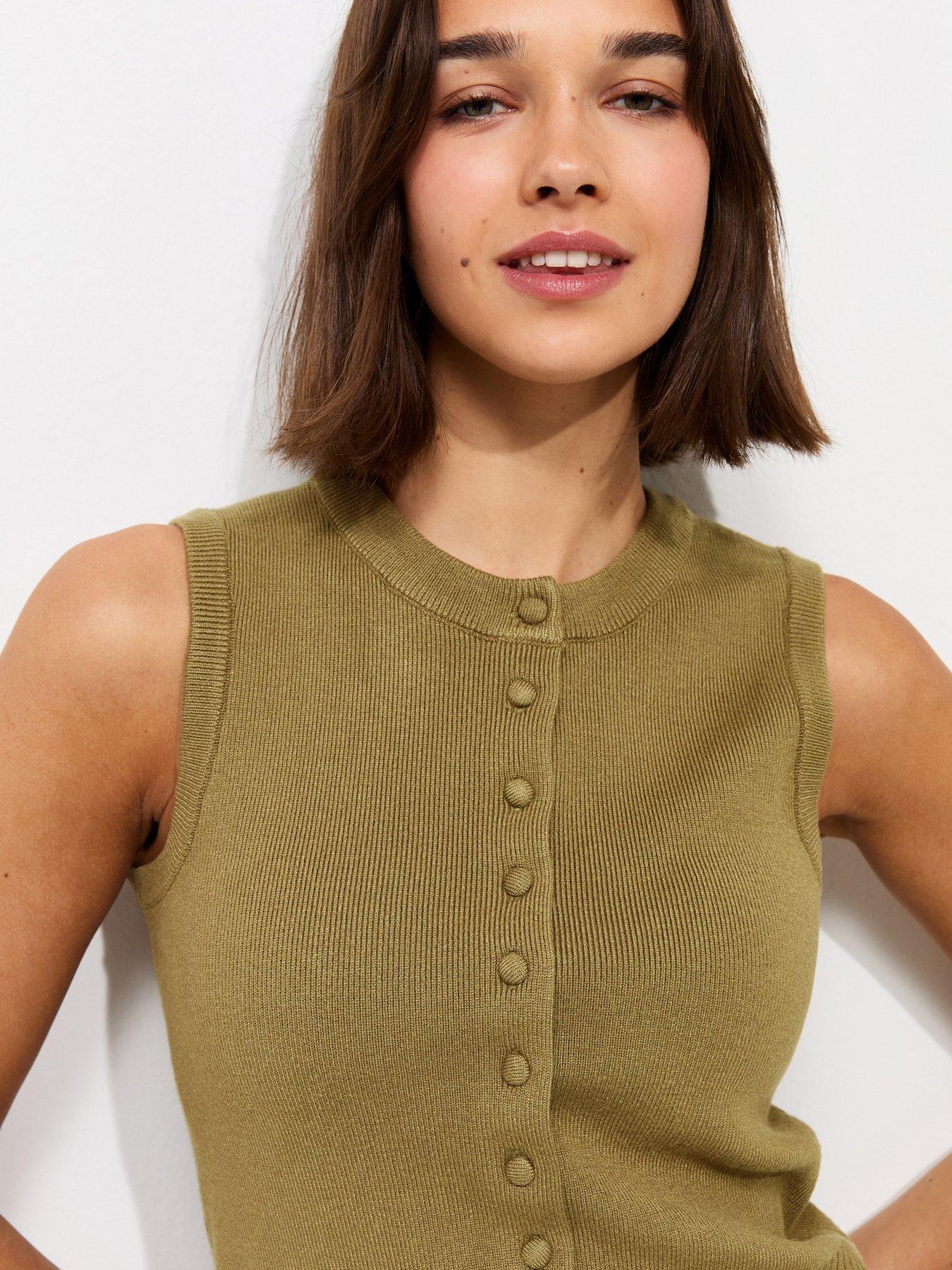 Image 4 of 5 of New Look Compact Knit Button Through Waistcoat - Light Khaki