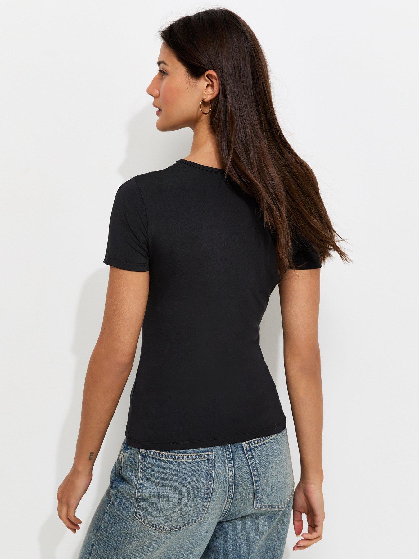 Image 2 of 5 of New Look Slinky Jersey Crew Neck T-Shirt - Black