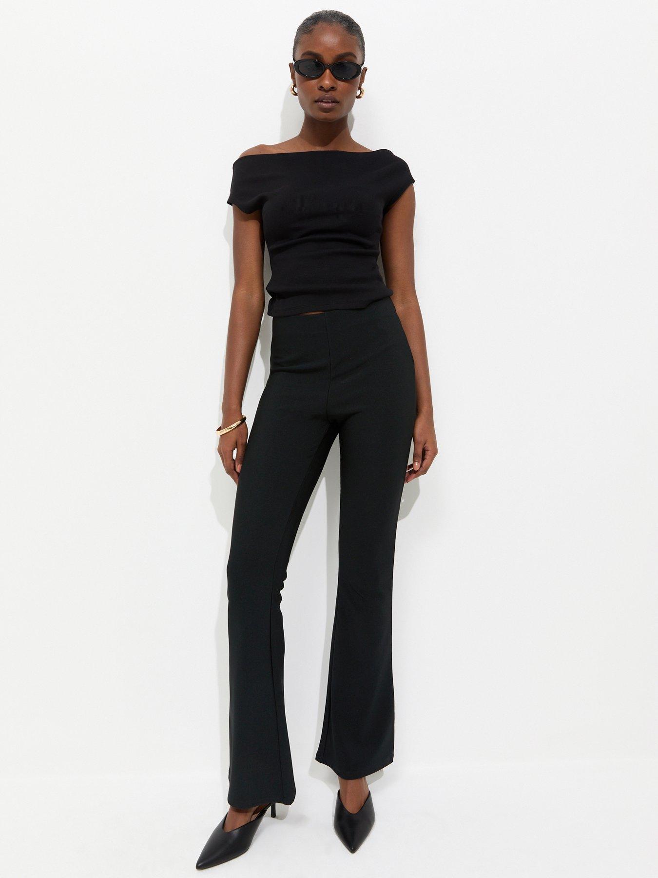 New Look Ribbed Flared Trousers - Black
