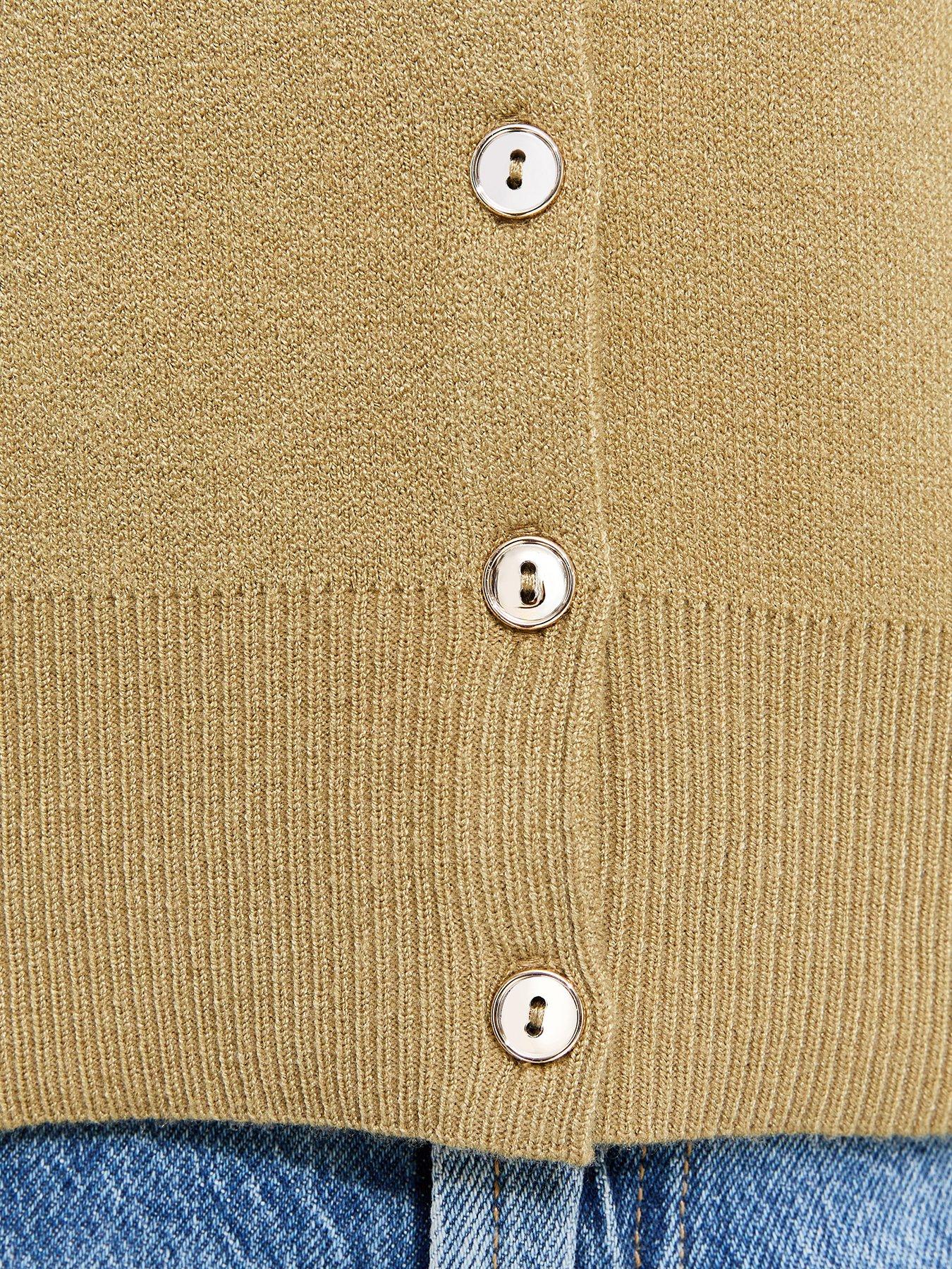 Image 5 of 5 of New Look Compact Knit Cap Sleeve Buttoned Top - Green