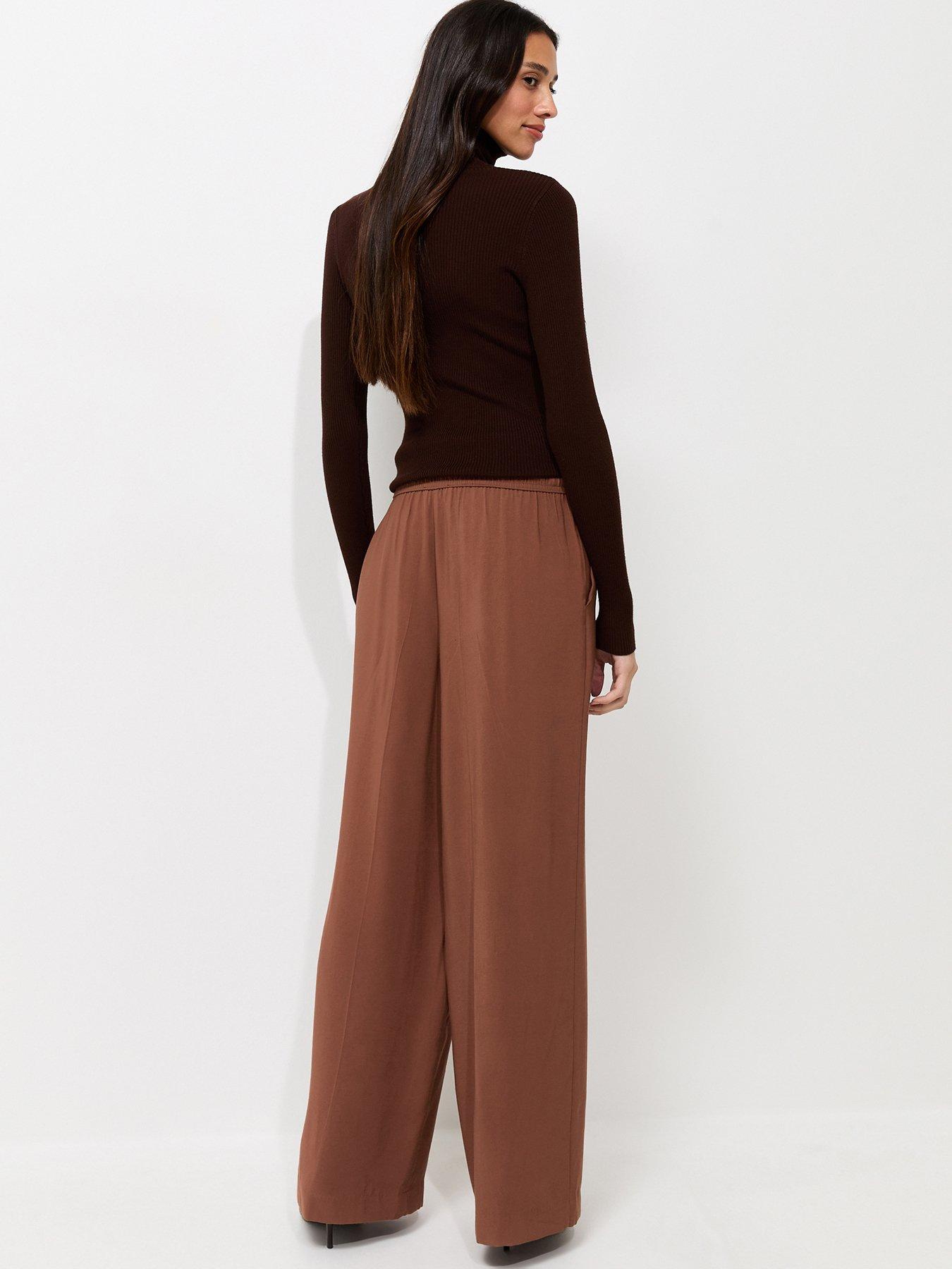 Image 2 of 5 of New Look Drawstring Front Crease Wide Leg Trousers - Brown