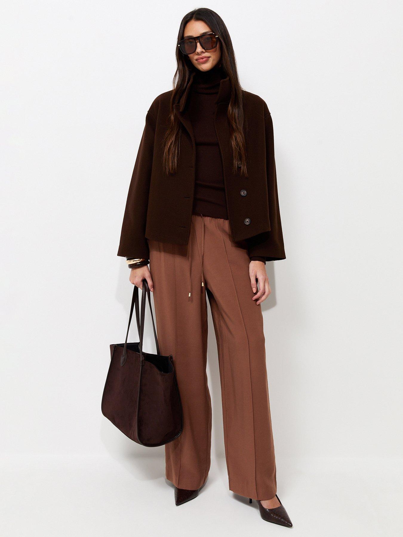 Image 3 of 5 of New Look Drawstring Front Crease Wide Leg Trousers - Brown