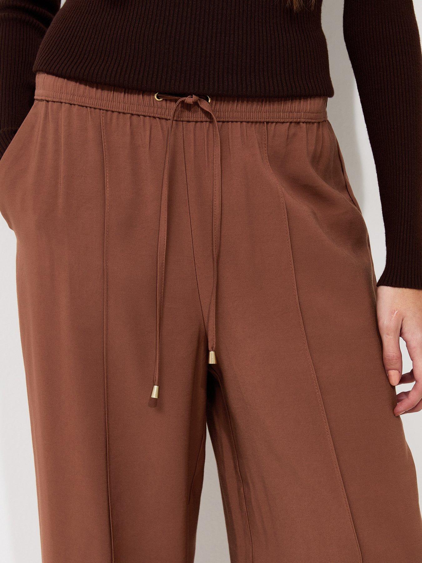 Image 4 of 5 of New Look Drawstring Front Crease Wide Leg Trousers - Brown