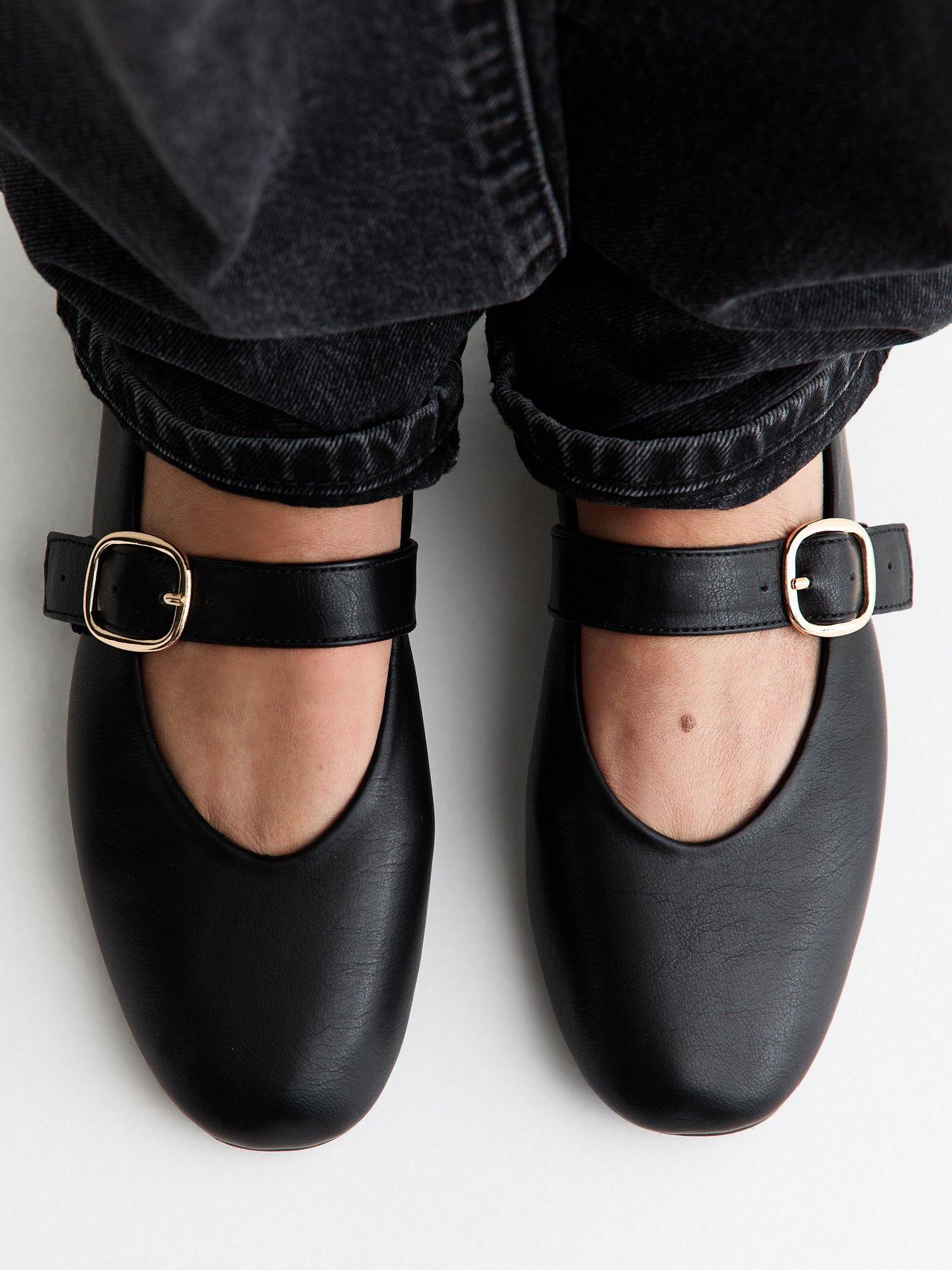 Image 1 of 4 of New Look Faux Leather Mary Jane School Shoe&nbsp;Flats - Black