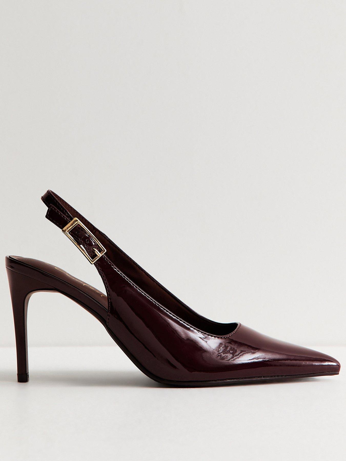 Image 1 of 6 of New Look Womens Pointed Toe Buckle Slingback Court Shoes - Dark Burgundy