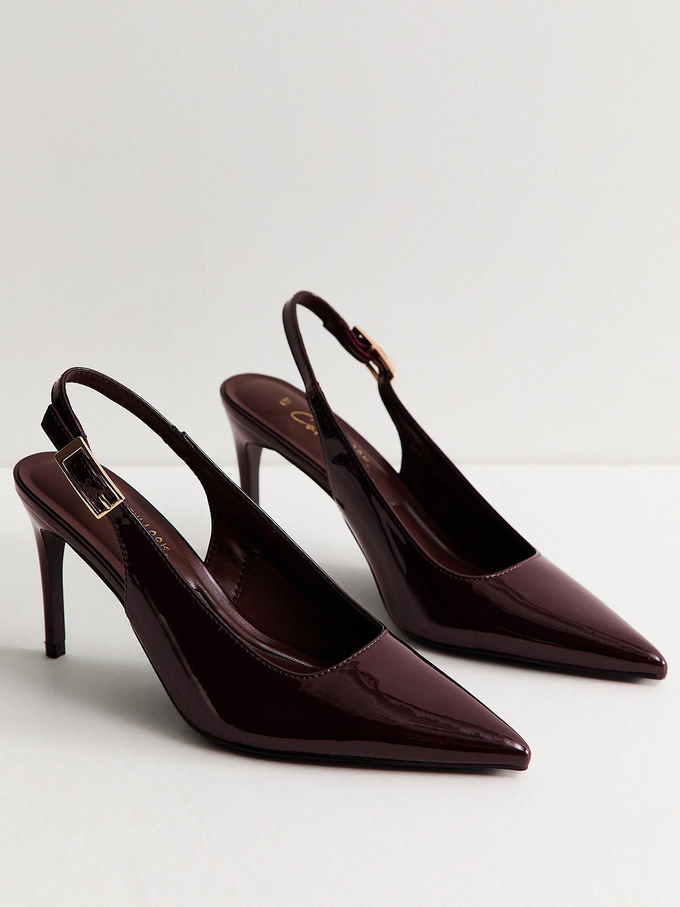 Image 2 of 6 of New Look Womens Pointed Toe Buckle Slingback Court Shoes - Dark Burgundy