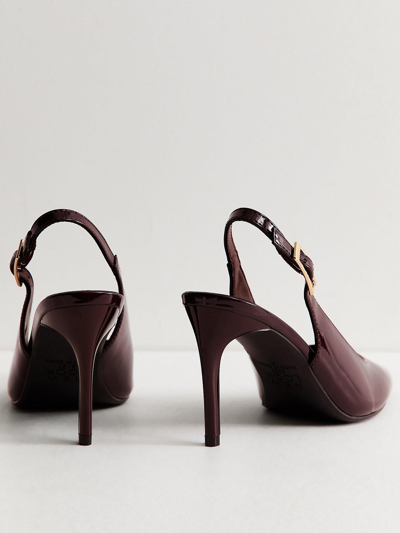 Image 3 of 6 of New Look Womens Pointed Toe Buckle Slingback Court Shoes - Dark Burgundy
