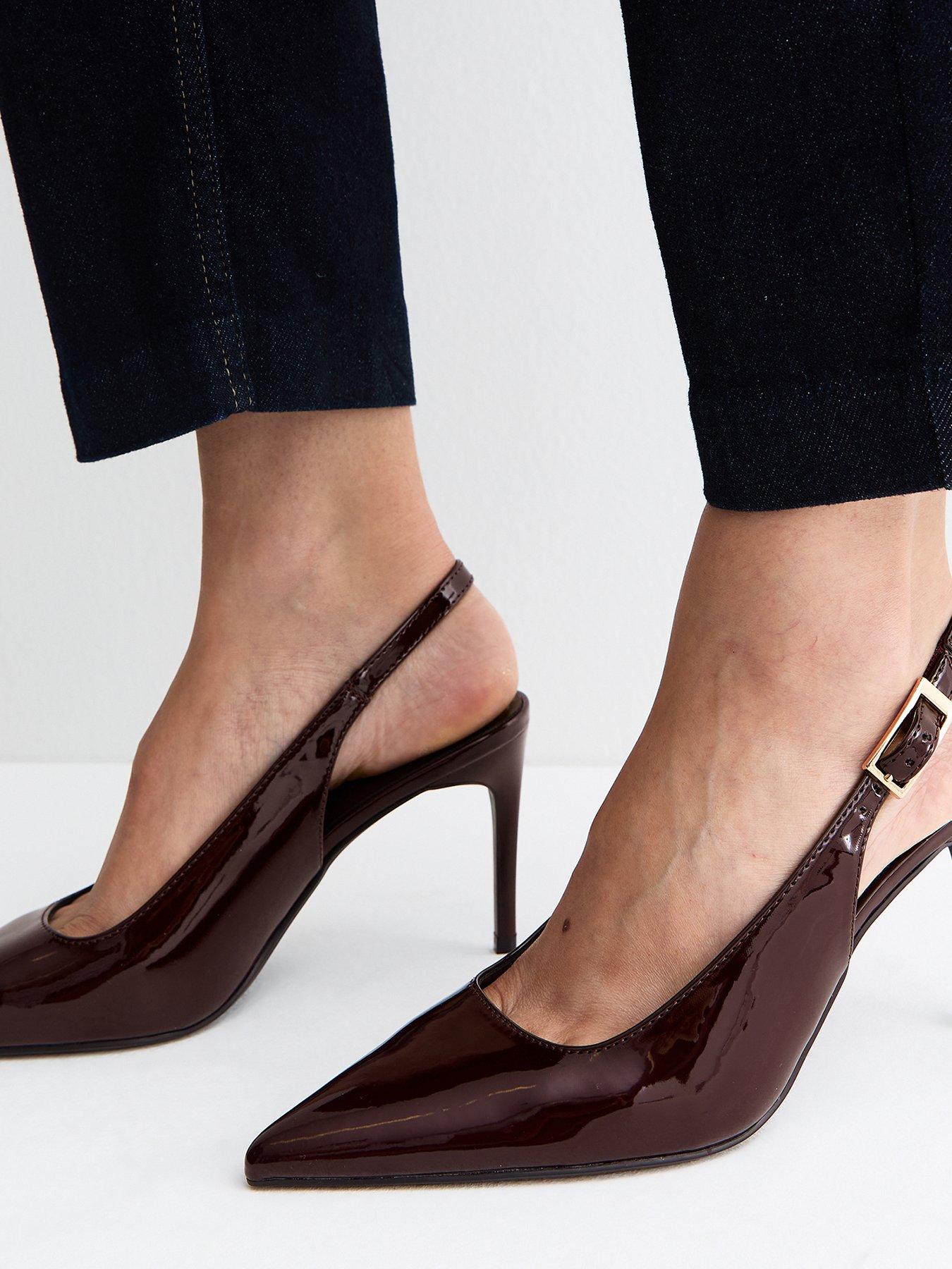 Image 5 of 6 of New Look Womens Pointed Toe Buckle Slingback Court Shoes - Dark Burgundy