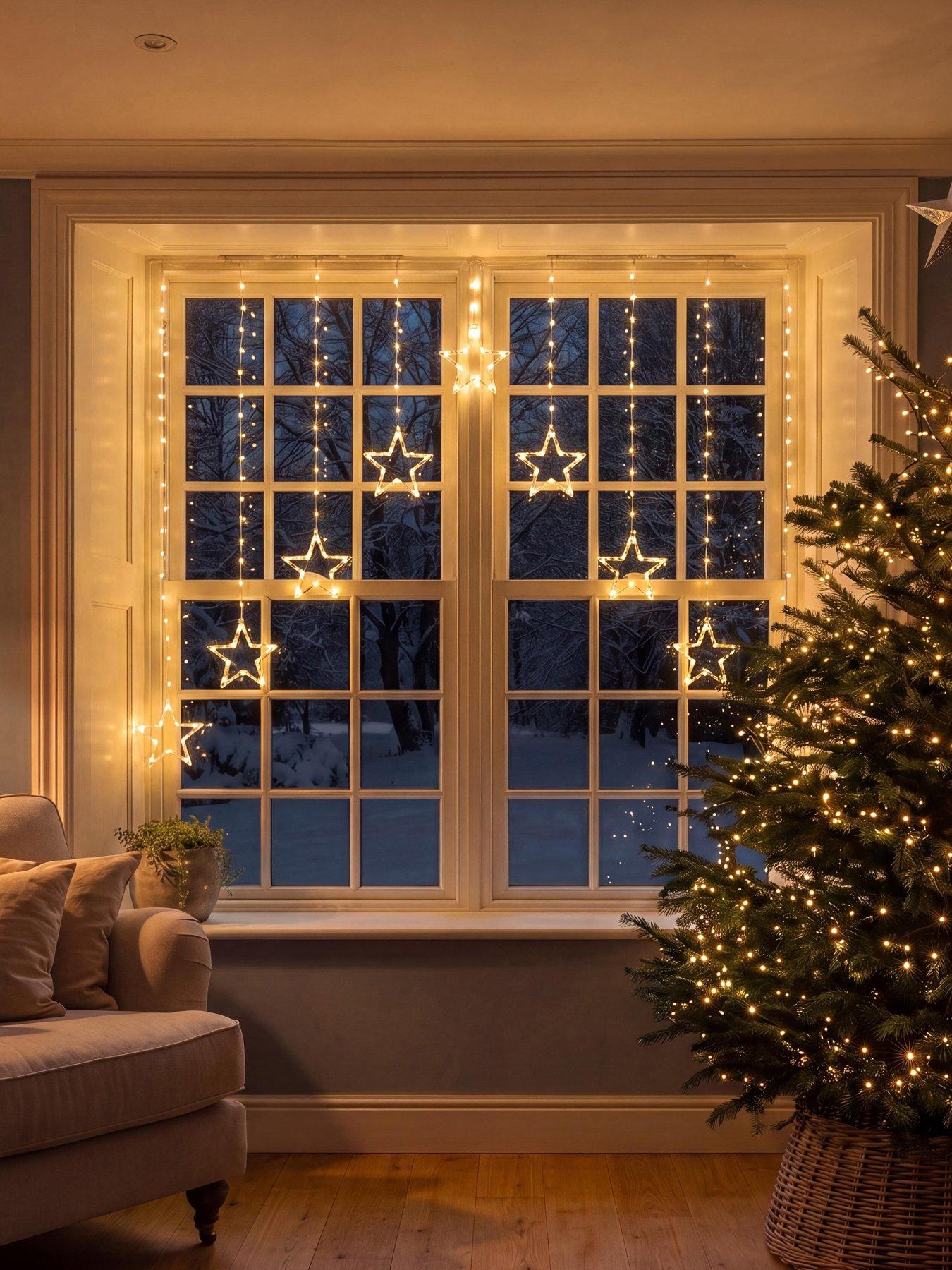 Image 1 of 4 of Festive Star Curtain Lights - Warm White -120cm X 120cm
