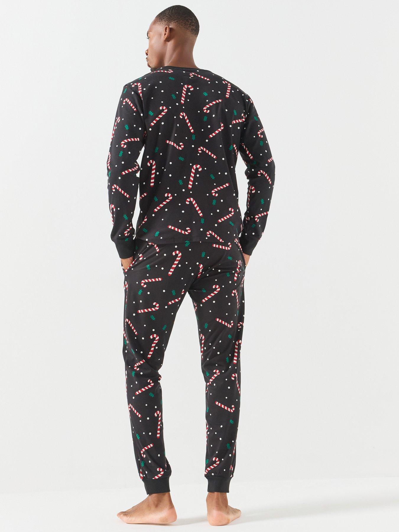 Image 2 of 5 of Jack & Jones Mens Christmas Tristan Candy Cane Printed Rib Cuff Lounge Set - Navy