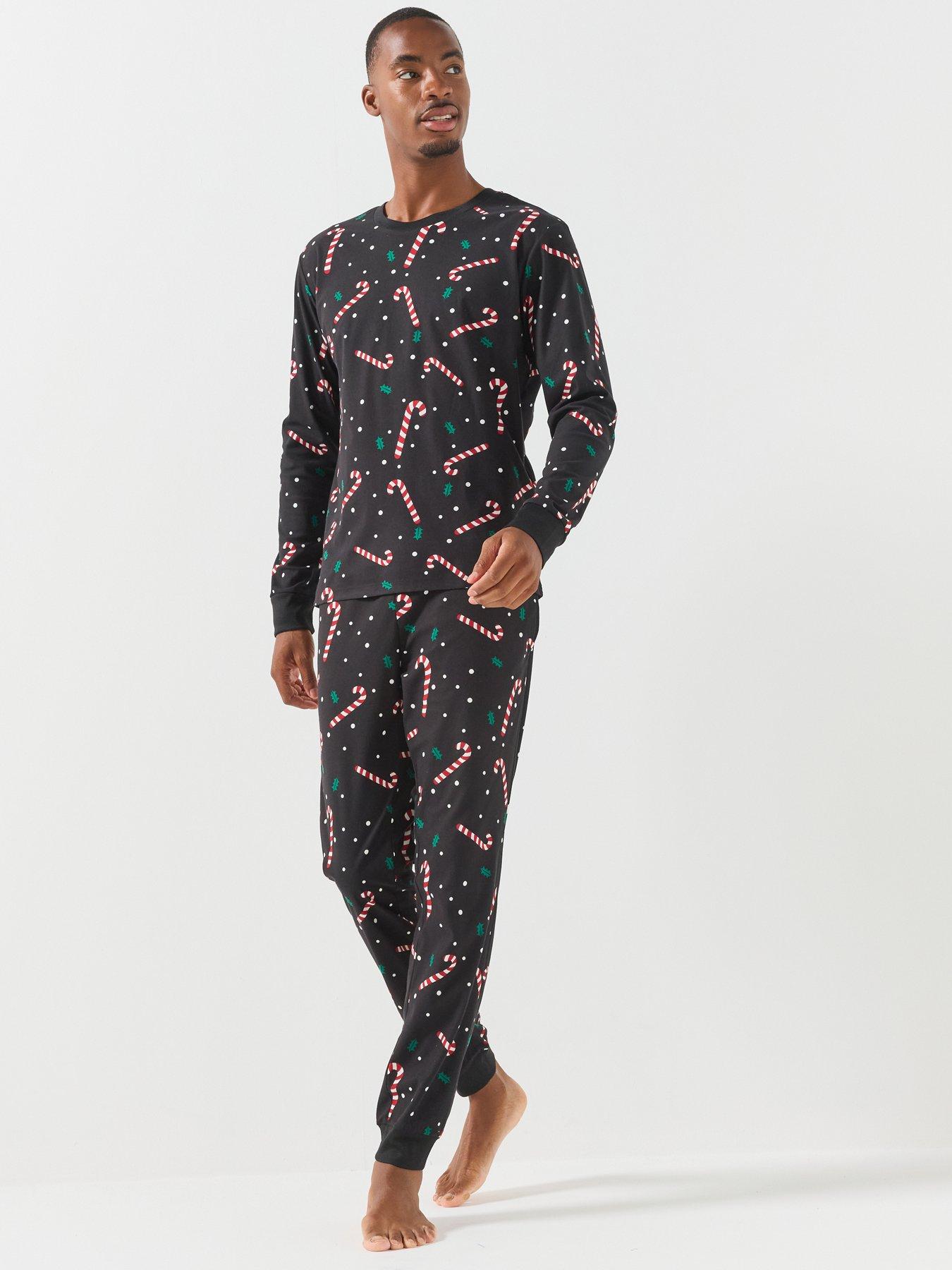 Image 3 of 5 of Jack & Jones Mens Christmas Tristan Candy Cane Printed Rib Cuff Lounge Set - Navy