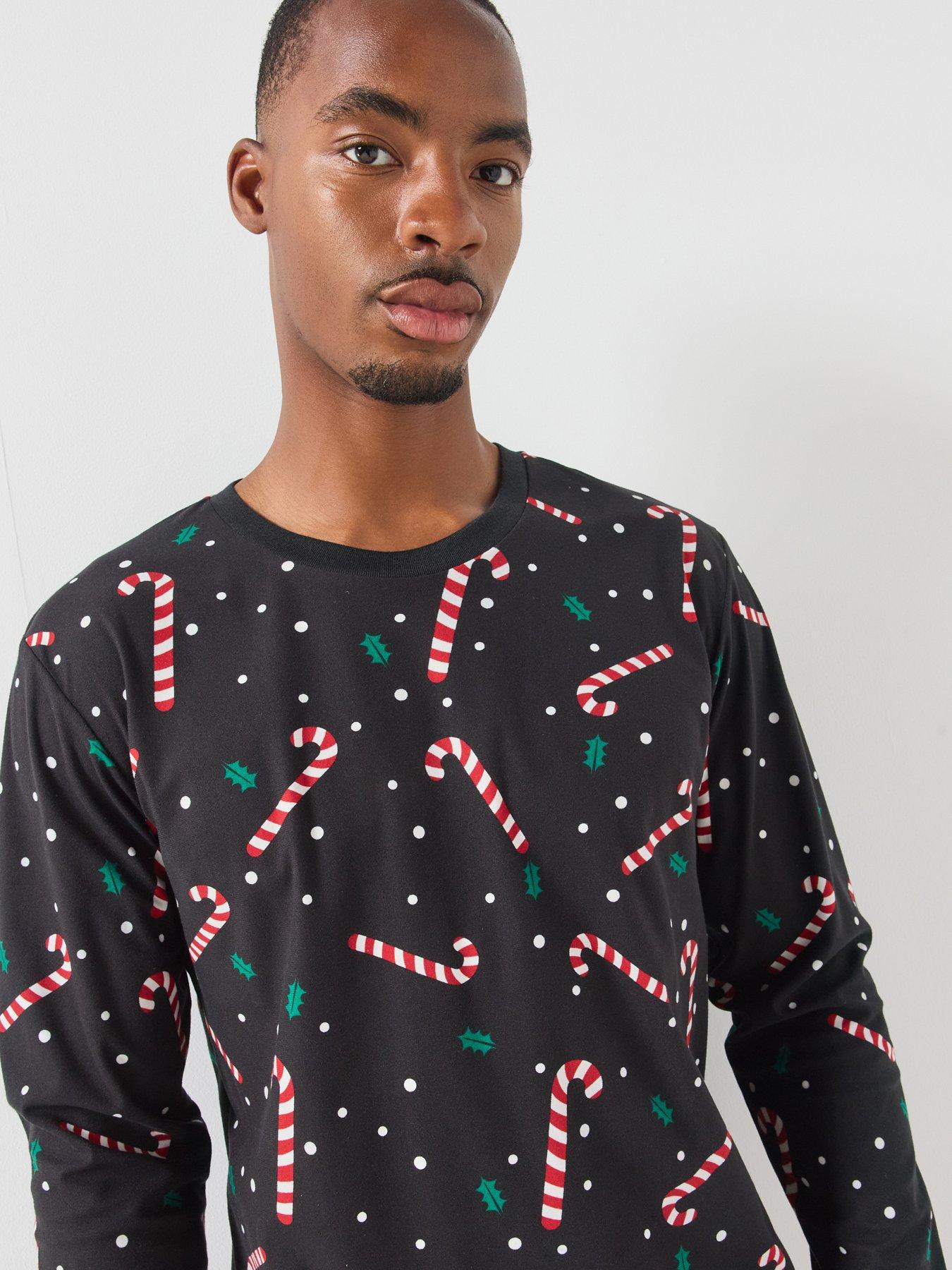 Image 4 of 5 of Jack & Jones Mens Christmas Tristan Candy Cane Printed Rib Cuff Lounge Set - Navy