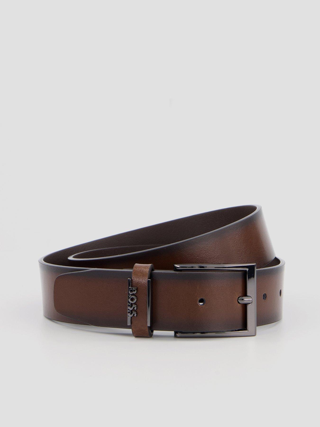 Image 1 of 4 of BOSS Cole Emblem Logo Formal Leather Belt - Brown