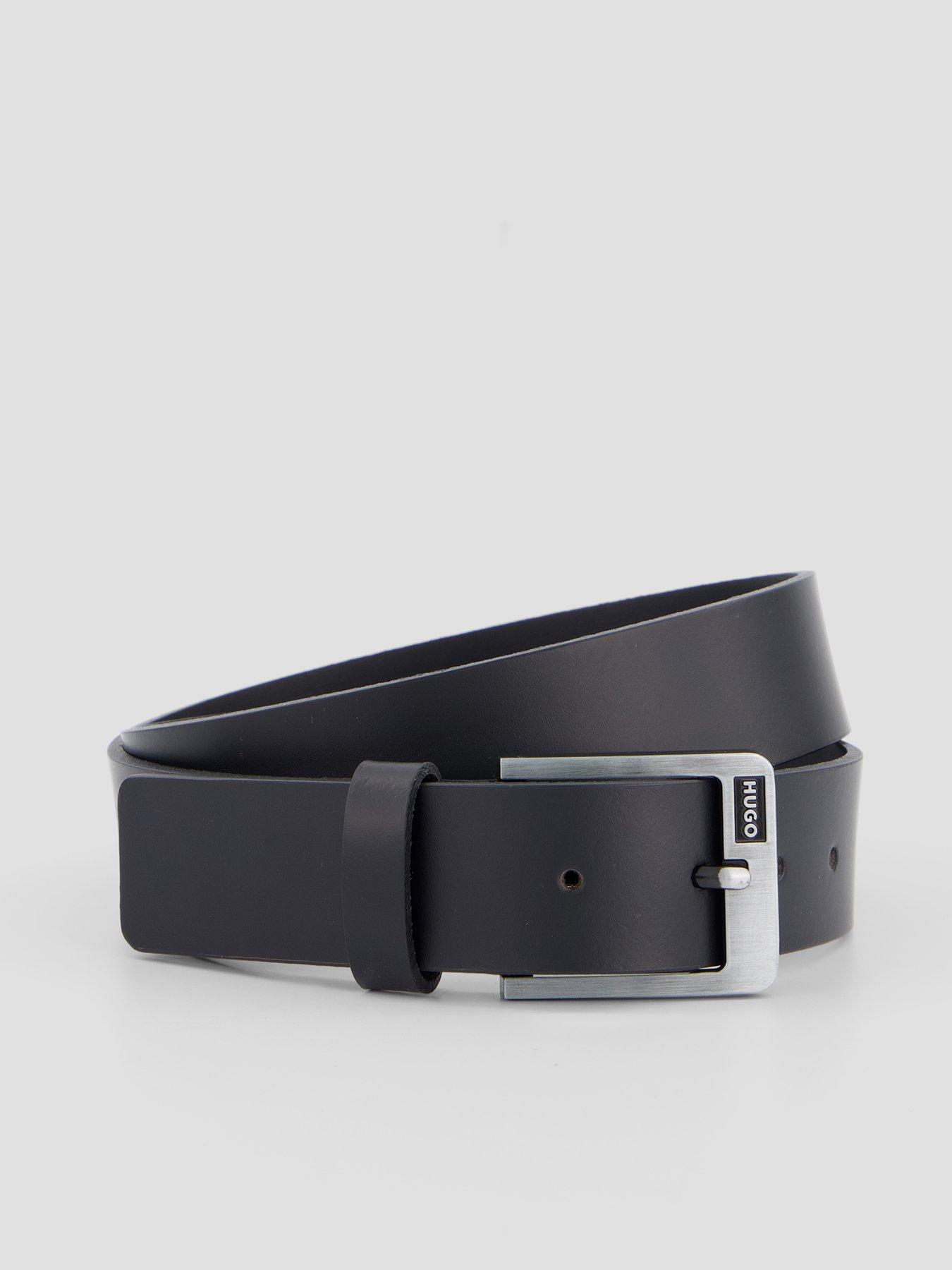 HUGO Grover Small Logo Buckle 35cm Leather Belt - Black