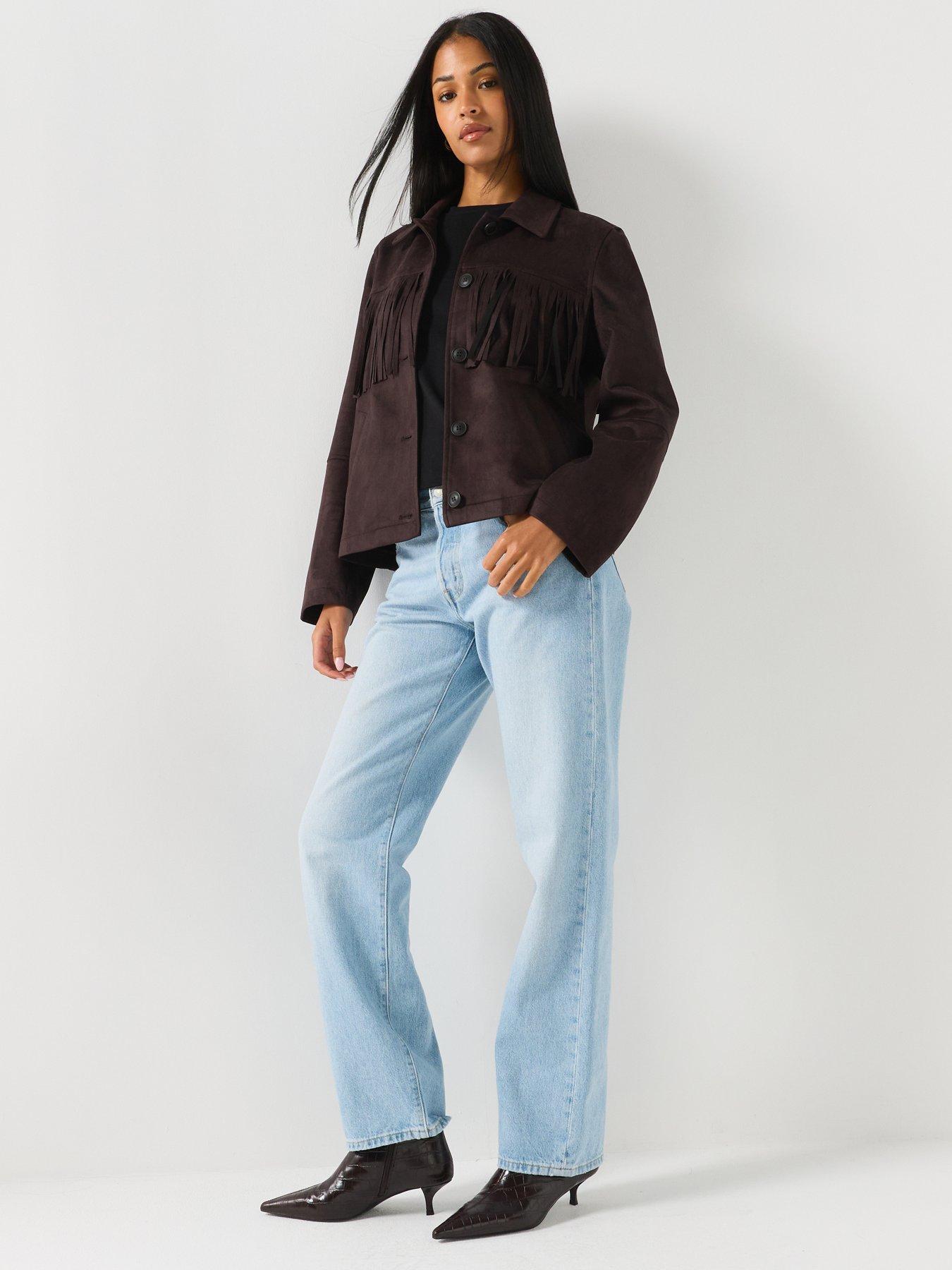Image 3 of 5 of Vero Moda Womens Fringed Button-front Jacket - Chocolate Torte