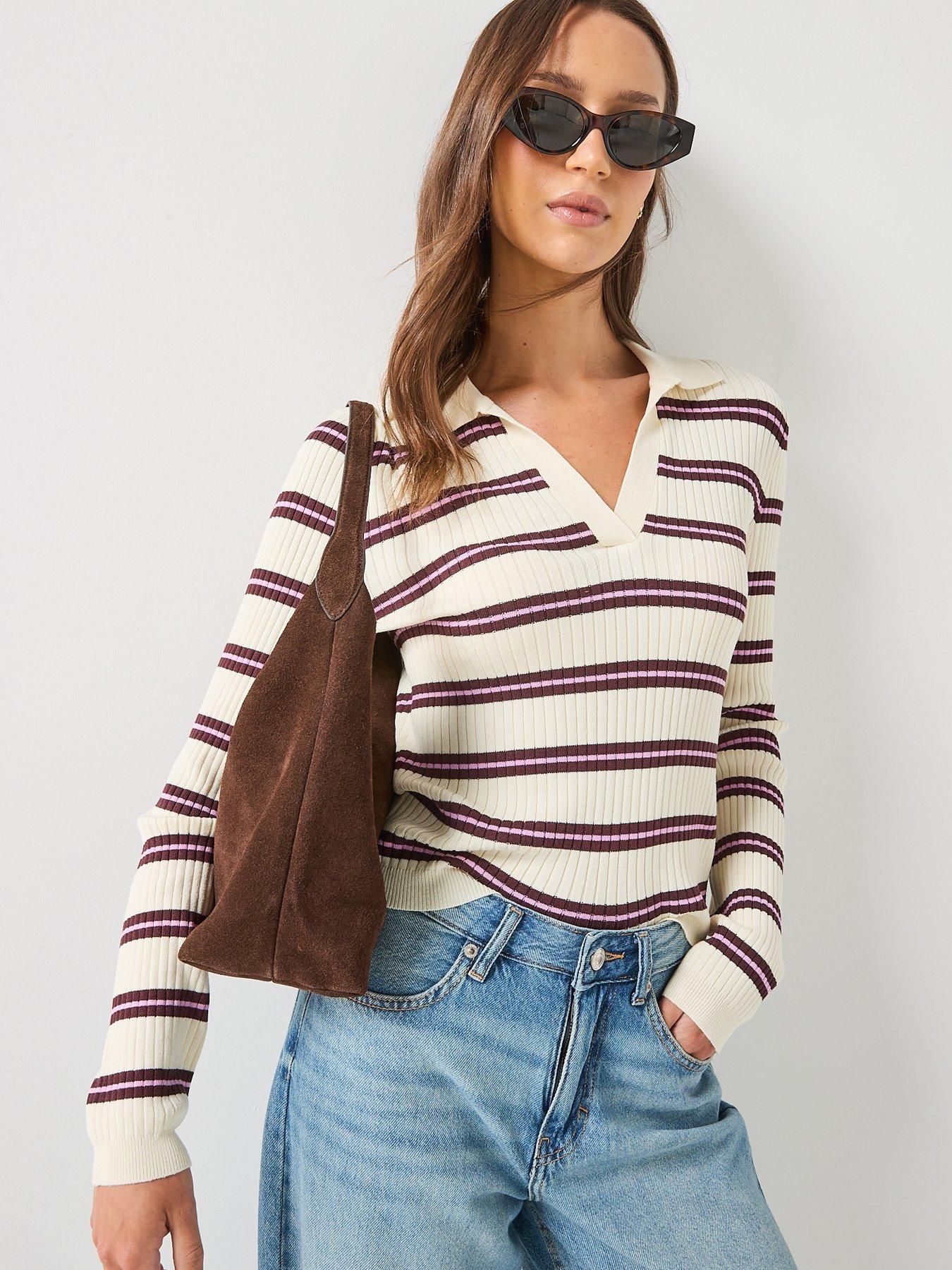 Image 1 of 6 of Only Kaya Stripe Polo Knit Top