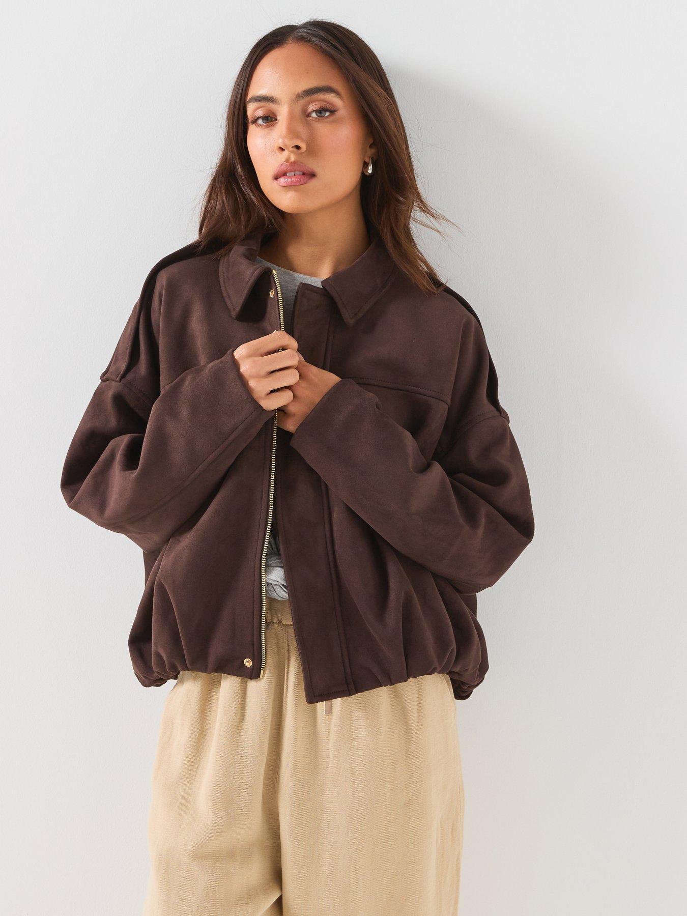 Image 6 of 6 of Only Chocolate Brown Faux Suede Bomber Jacket