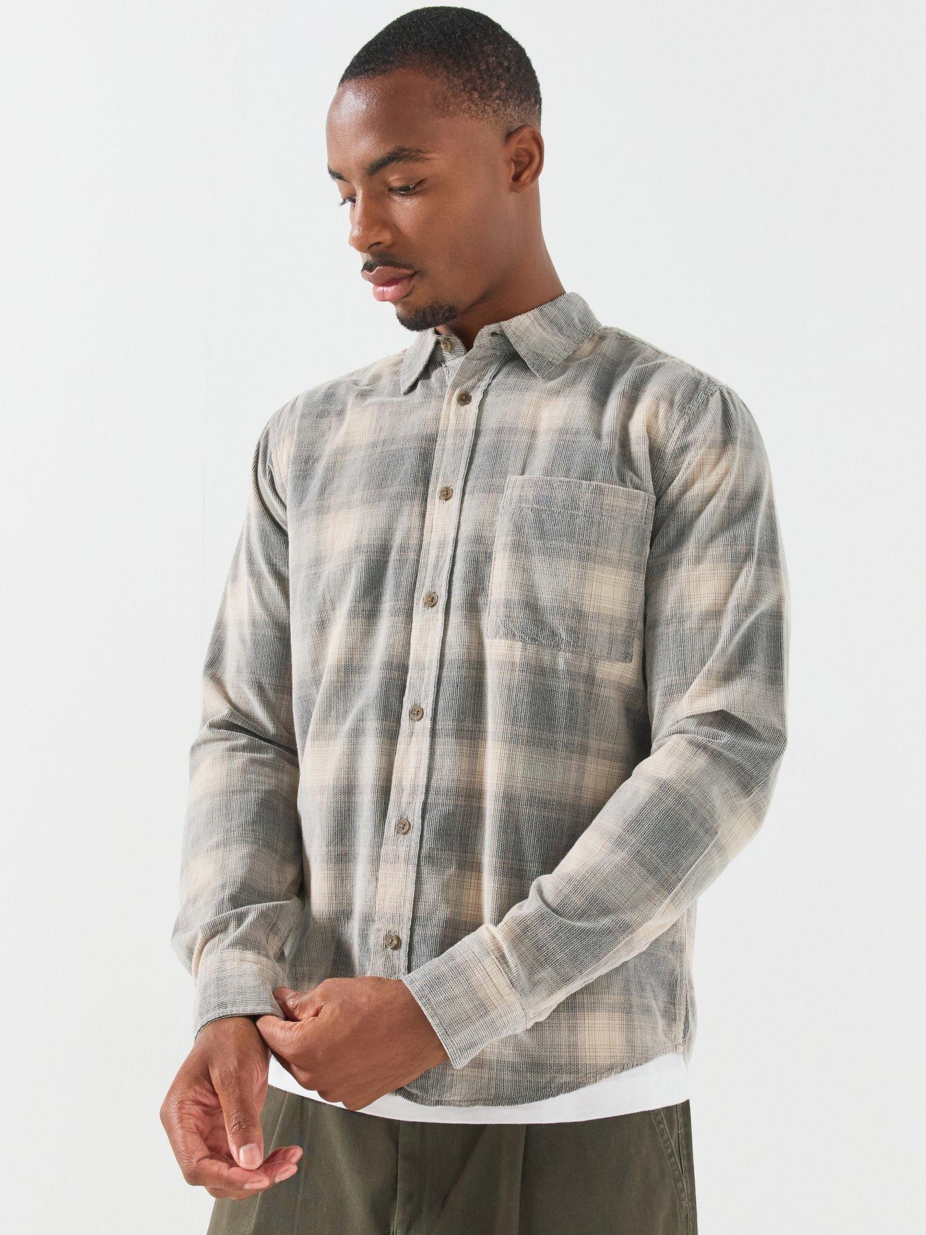 Image 1 of 5 of ONLY & SONS Mens William Cord Checked Regular Fit Shirt - Blue