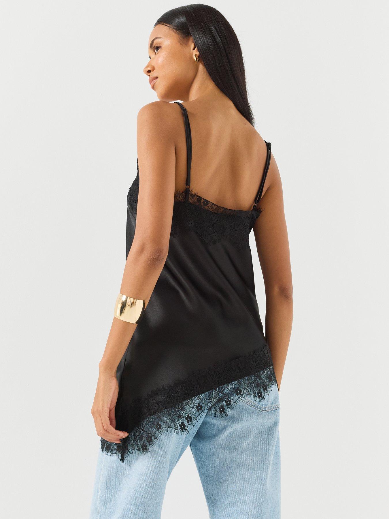 Image 2 of 6 of Only Asymmetric Lace Edge Satin Top