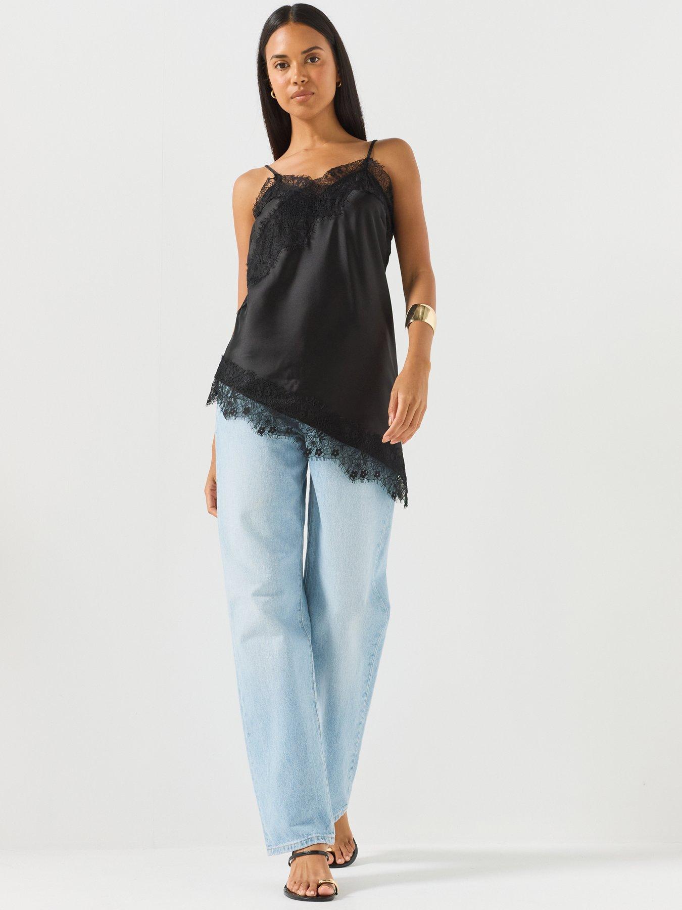 Image 3 of 6 of Only Asymmetric Lace Edge Satin Top