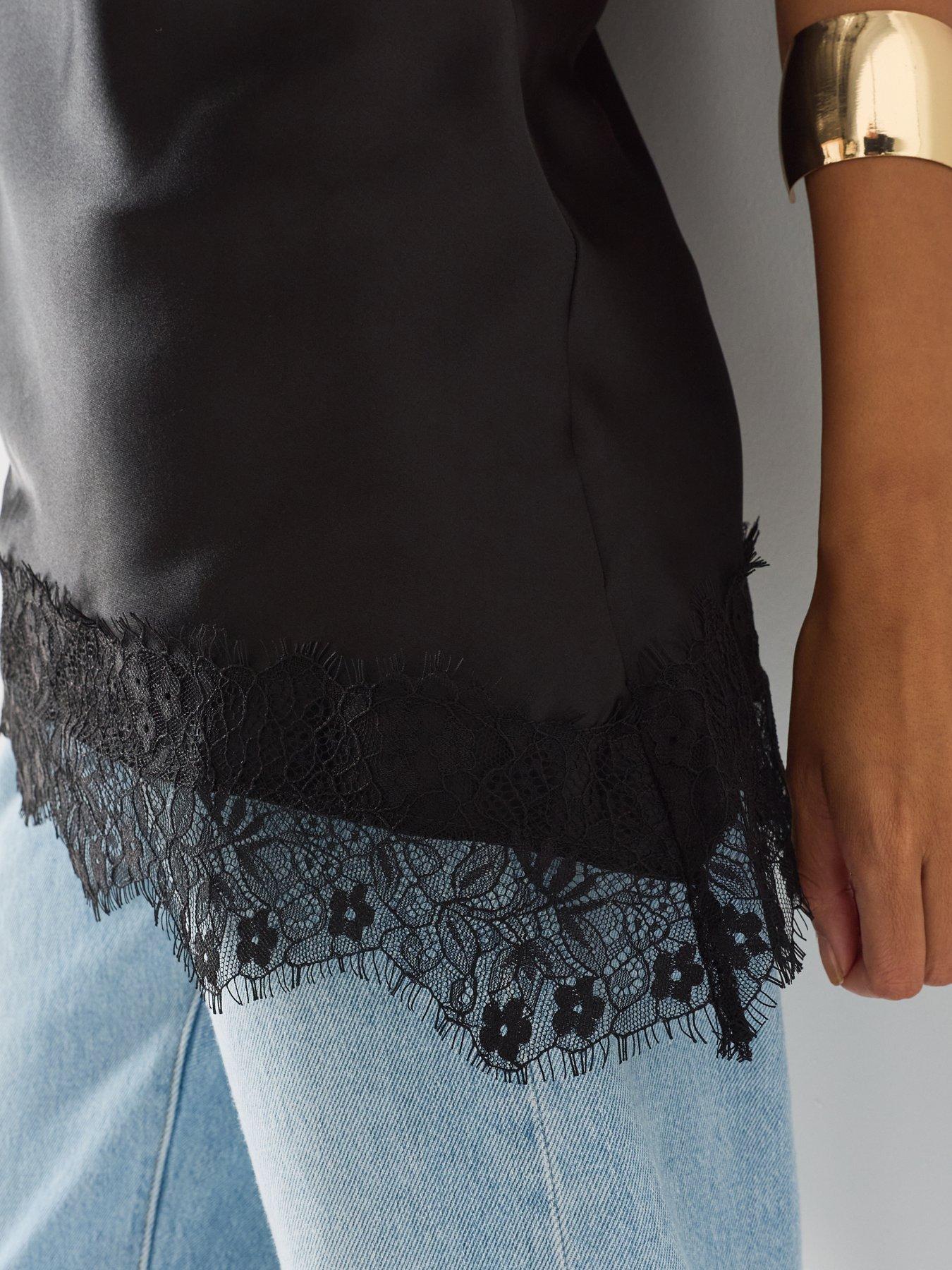 Image 4 of 6 of Only Asymmetric Lace Edge Satin Top