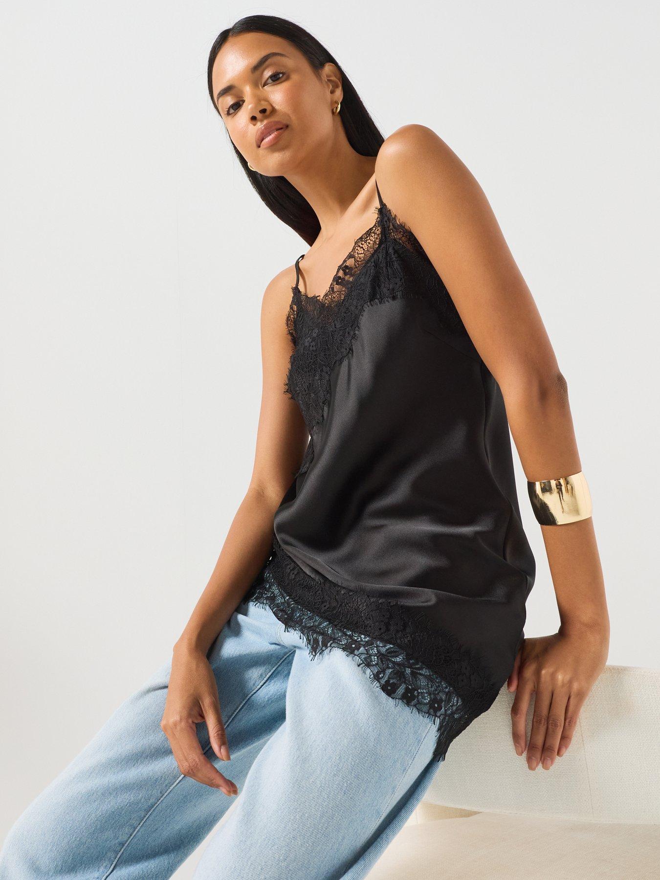 Image 5 of 6 of Only Asymmetric Lace Edge Satin Top