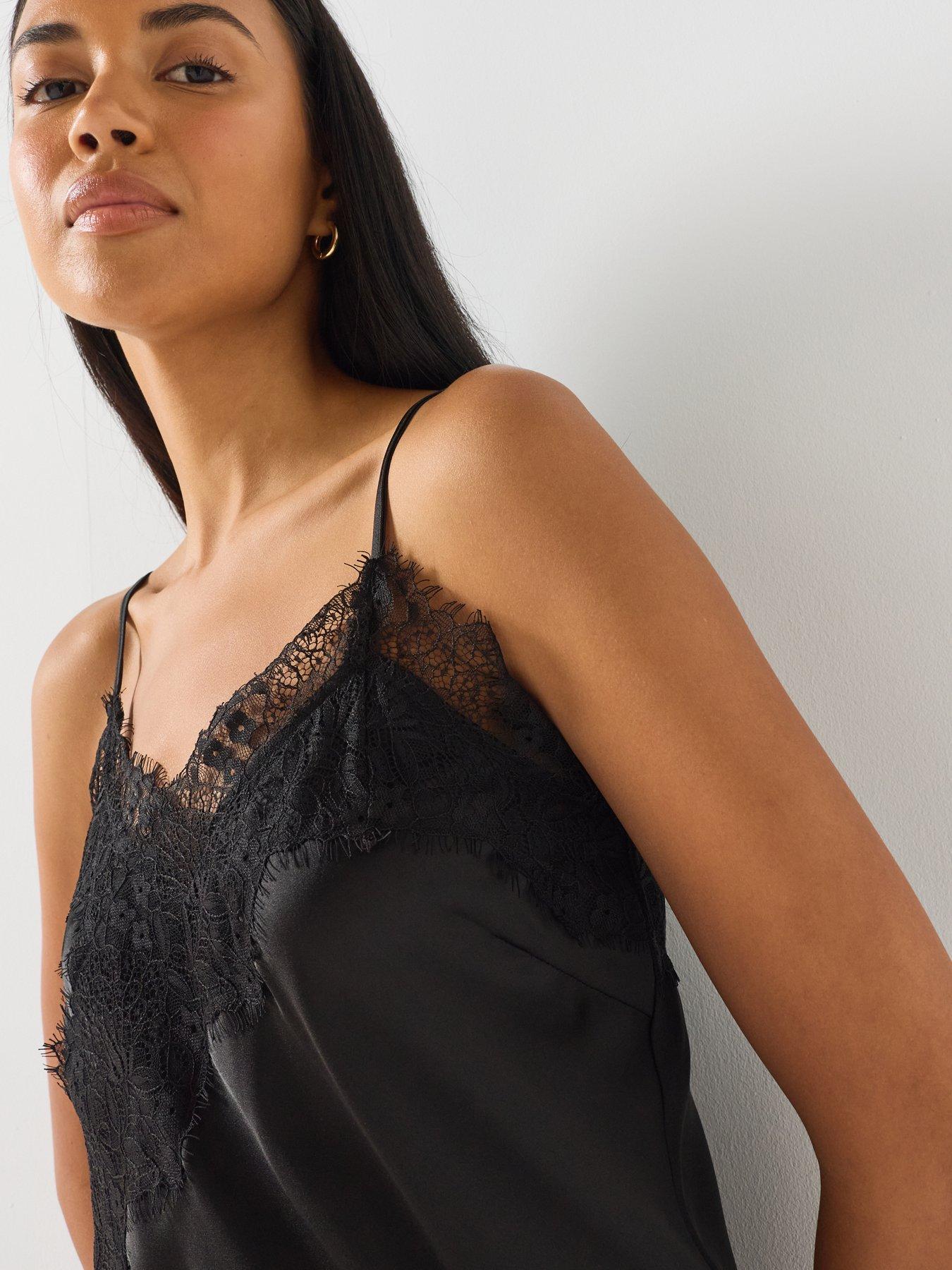 Image 6 of 6 of Only Asymmetric Lace Edge Satin Top
