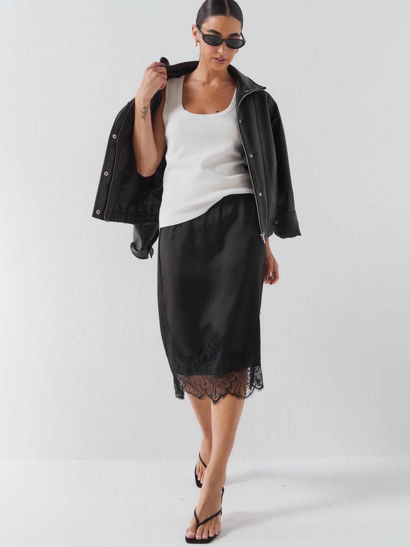 Only Satin Lace Edge 90s Length Skirt