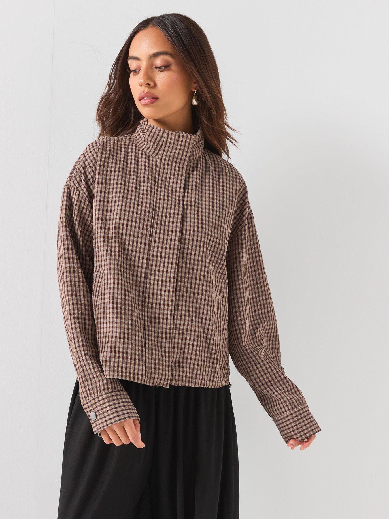 JDY High Collar Button Front Shacket - Brown