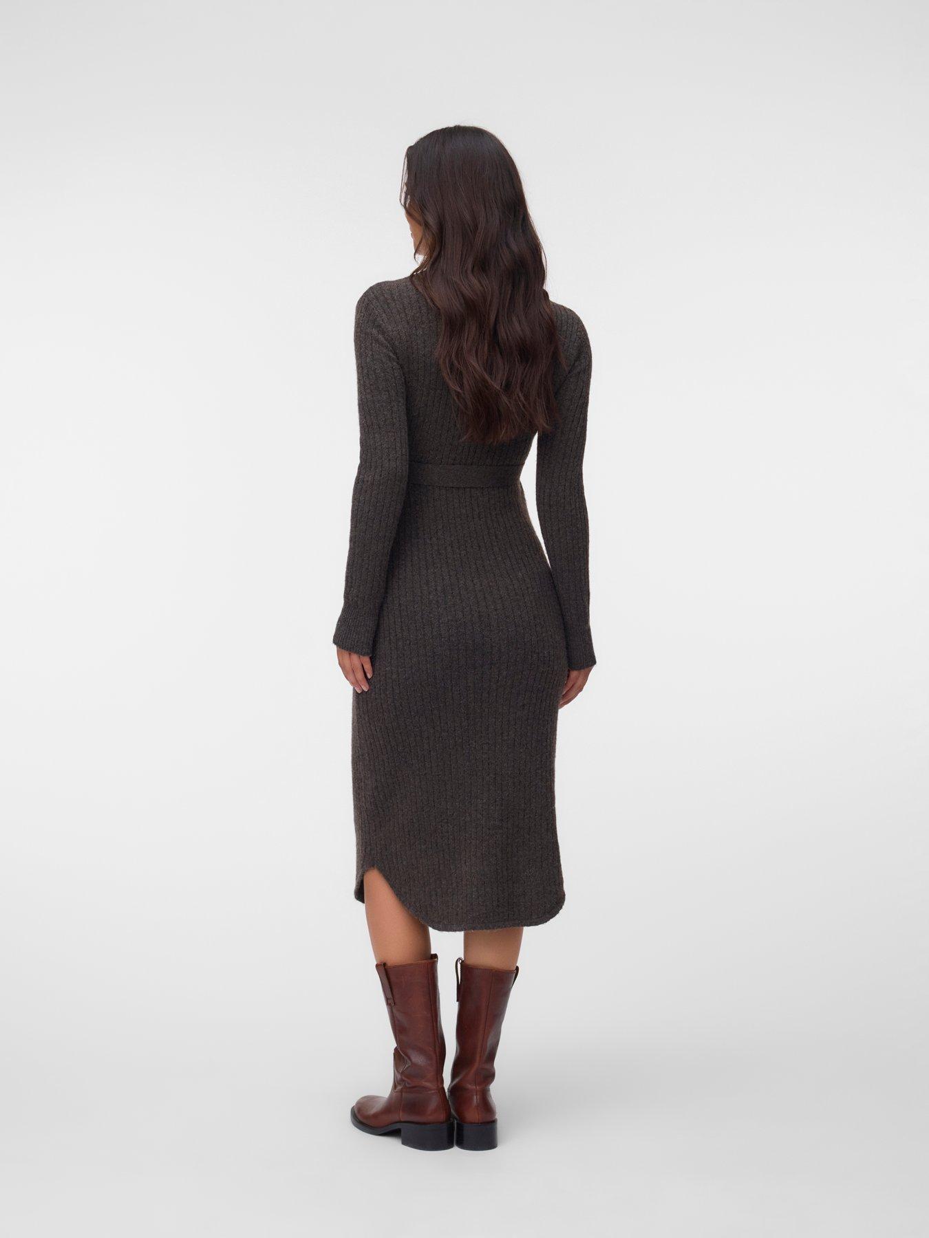 Image 2 of 4 of Mamalicious Mlelin L/S Knit Midi Dress - Brown