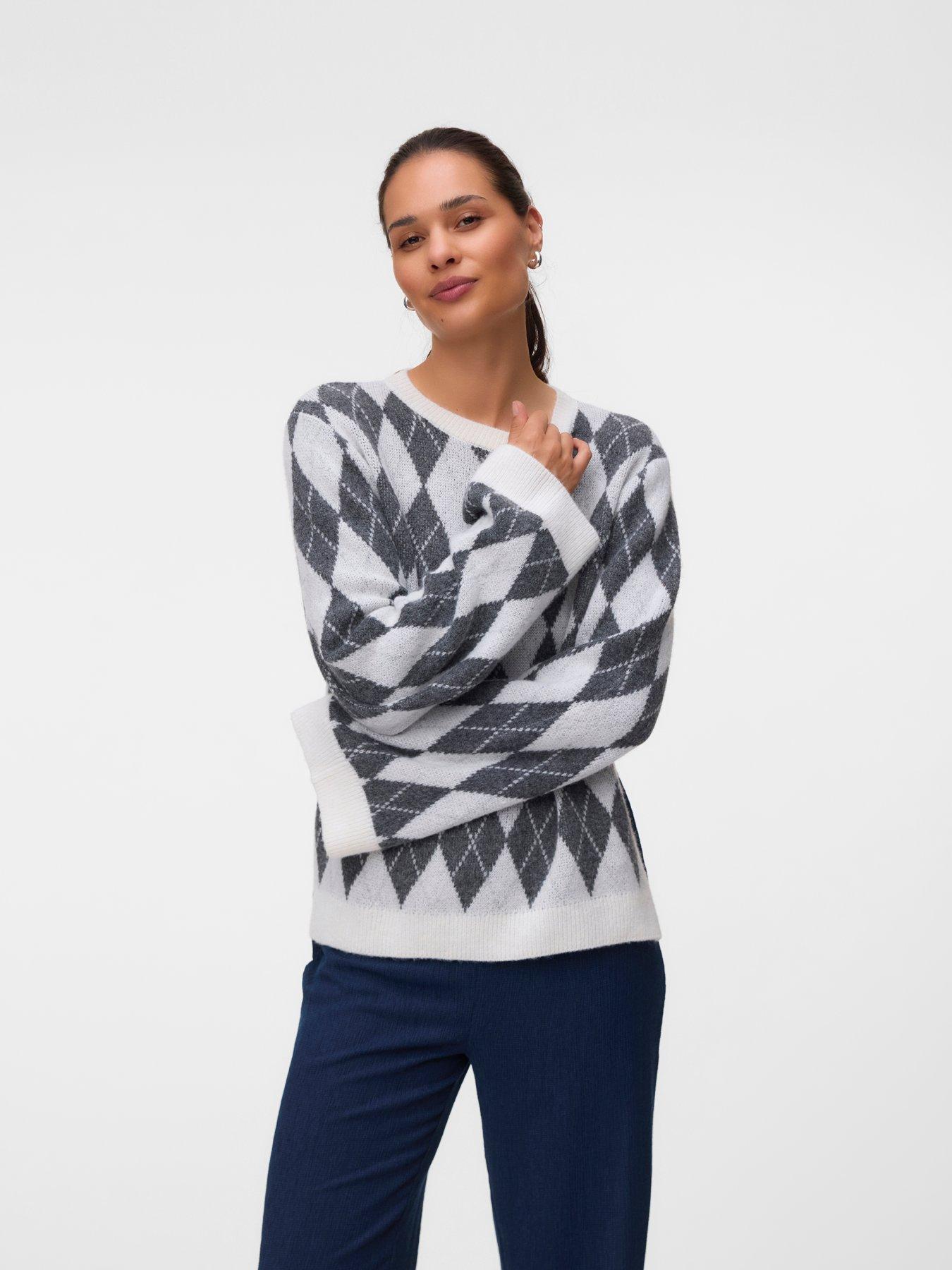 Image 1 of 5 of Mamalicious Mlargyle Vita Women's Argyle Pattern Long Sleeve Knit Jumper - Beige