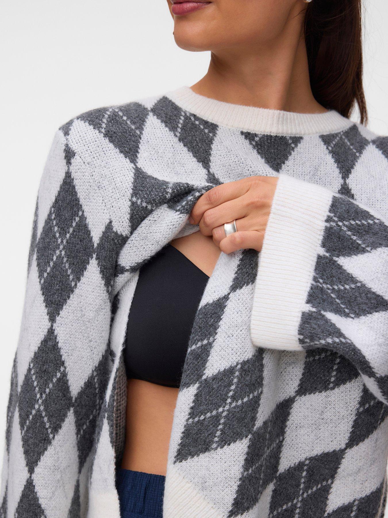 Image 4 of 5 of Mamalicious Mlargyle Vita Women's Argyle Pattern Long Sleeve Knit Jumper - Beige