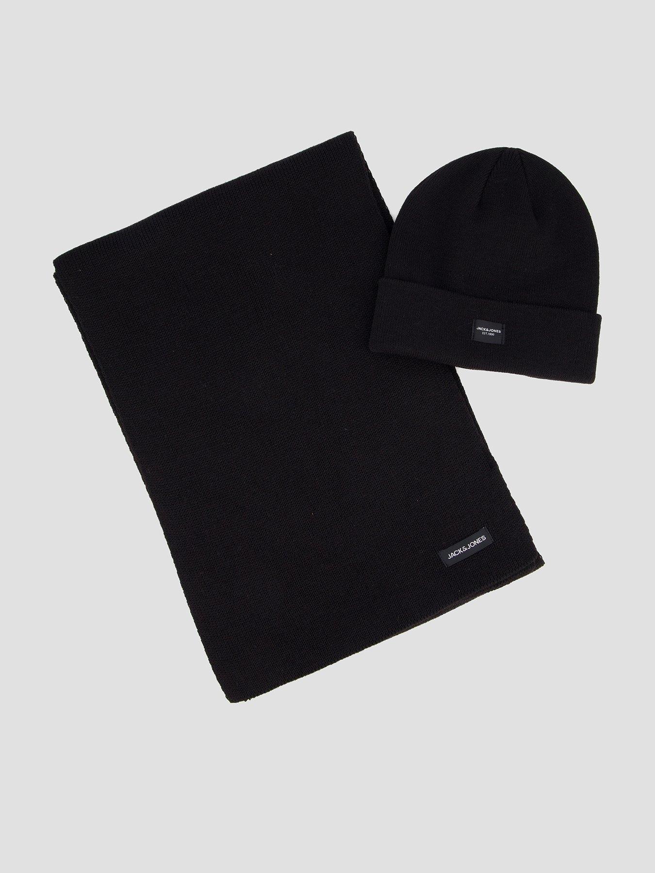Image 1 of 6 of Jack & Jones Mens Matching Knit Beanie Scarf Gift Box - Black
