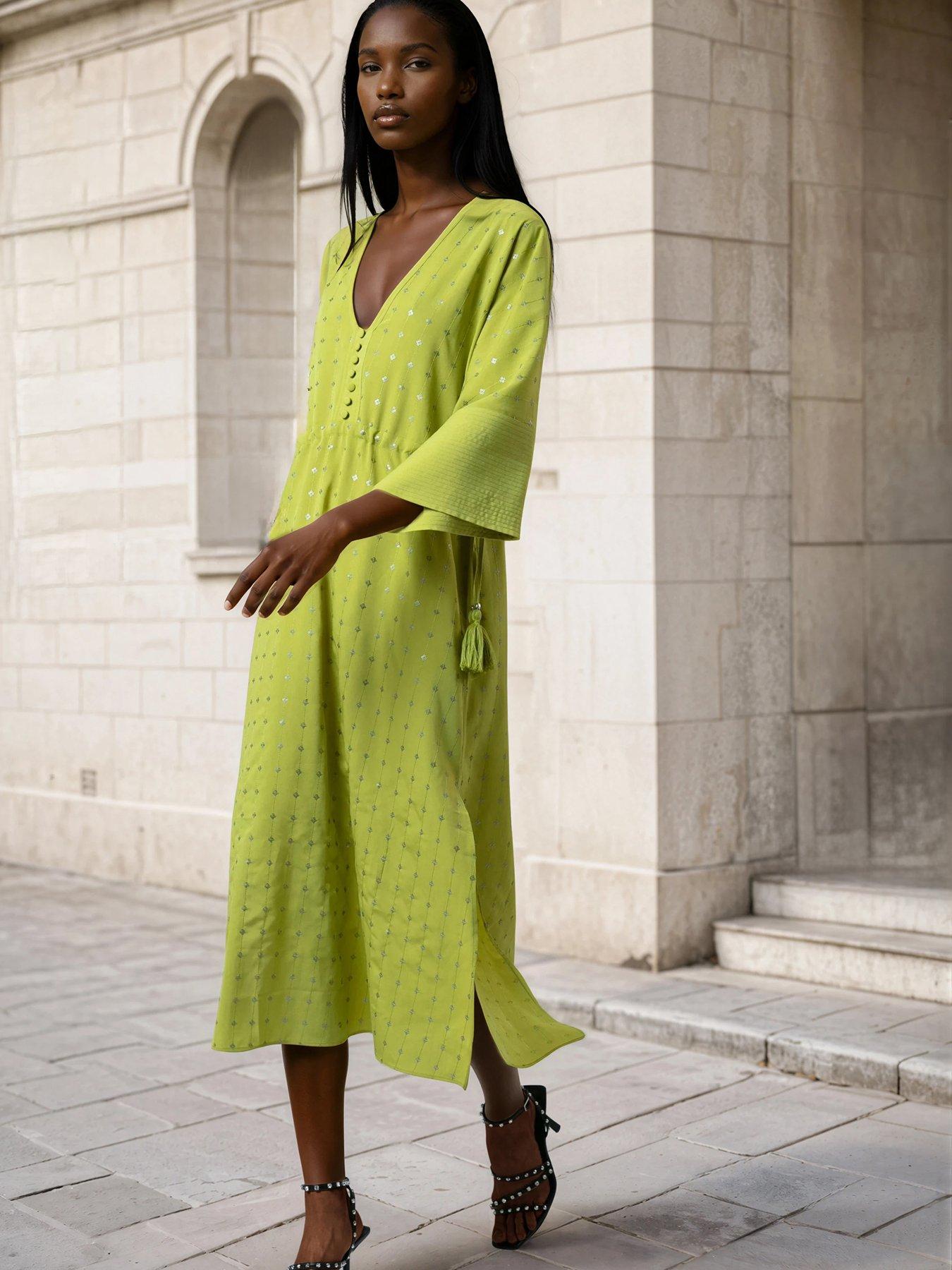 Religion Long Line Lime Green Helena Kaftan Beach Cover Dress
