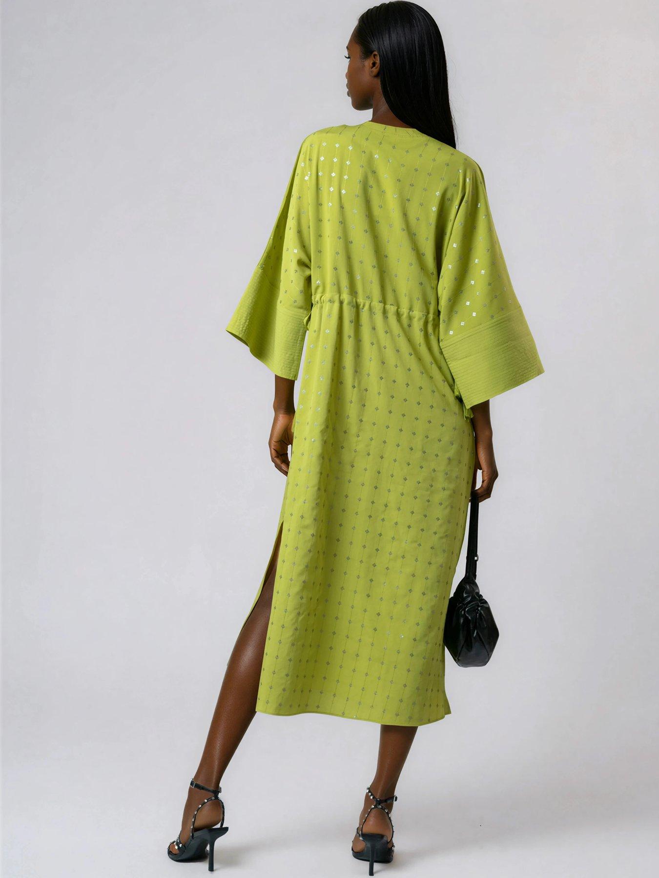 slim fit dress slacks Ariah Kaftan Dress in Lime Buta – Lupur main image 0
