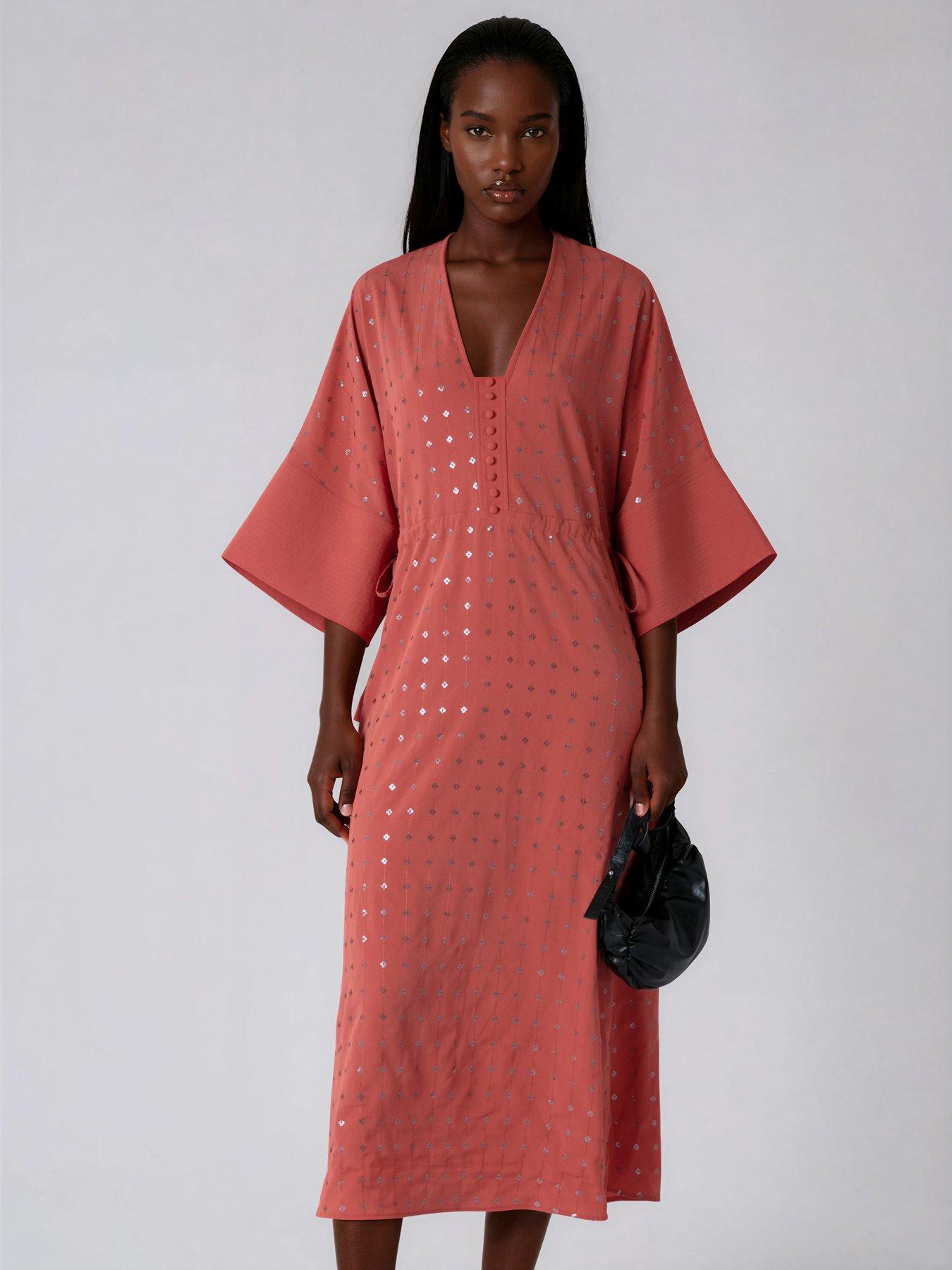 Religion Long Line Coral Orange Helena Kaftan Beach Cover Up Dress | Very