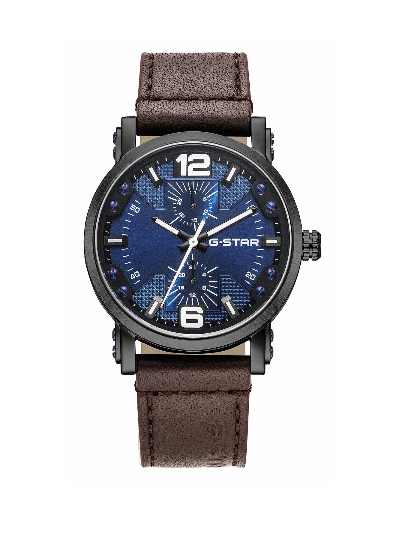 G-Star Rovic leather strap watch